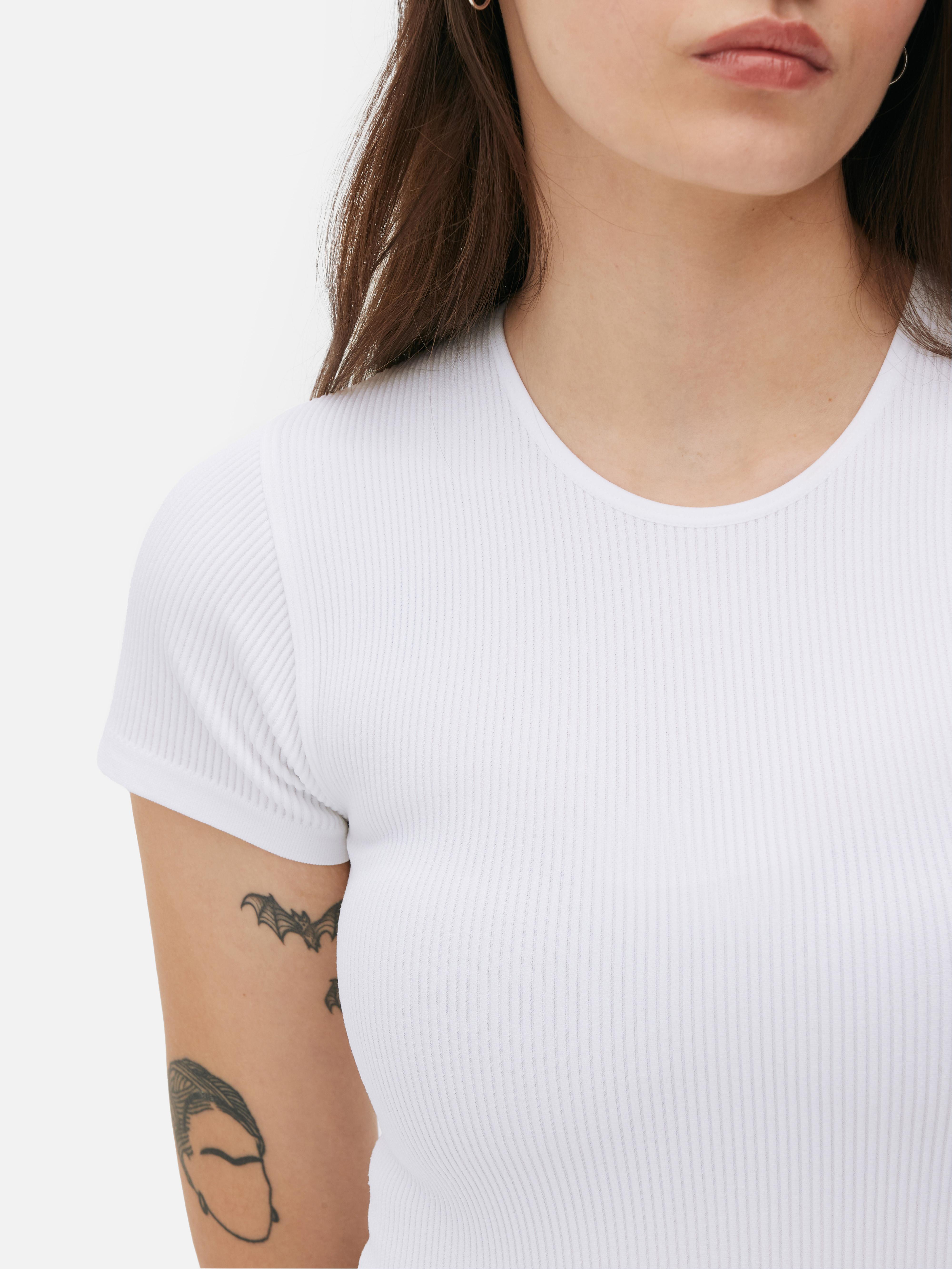 Womens White Seamfree Ribbed T-Shirt Bodysuit