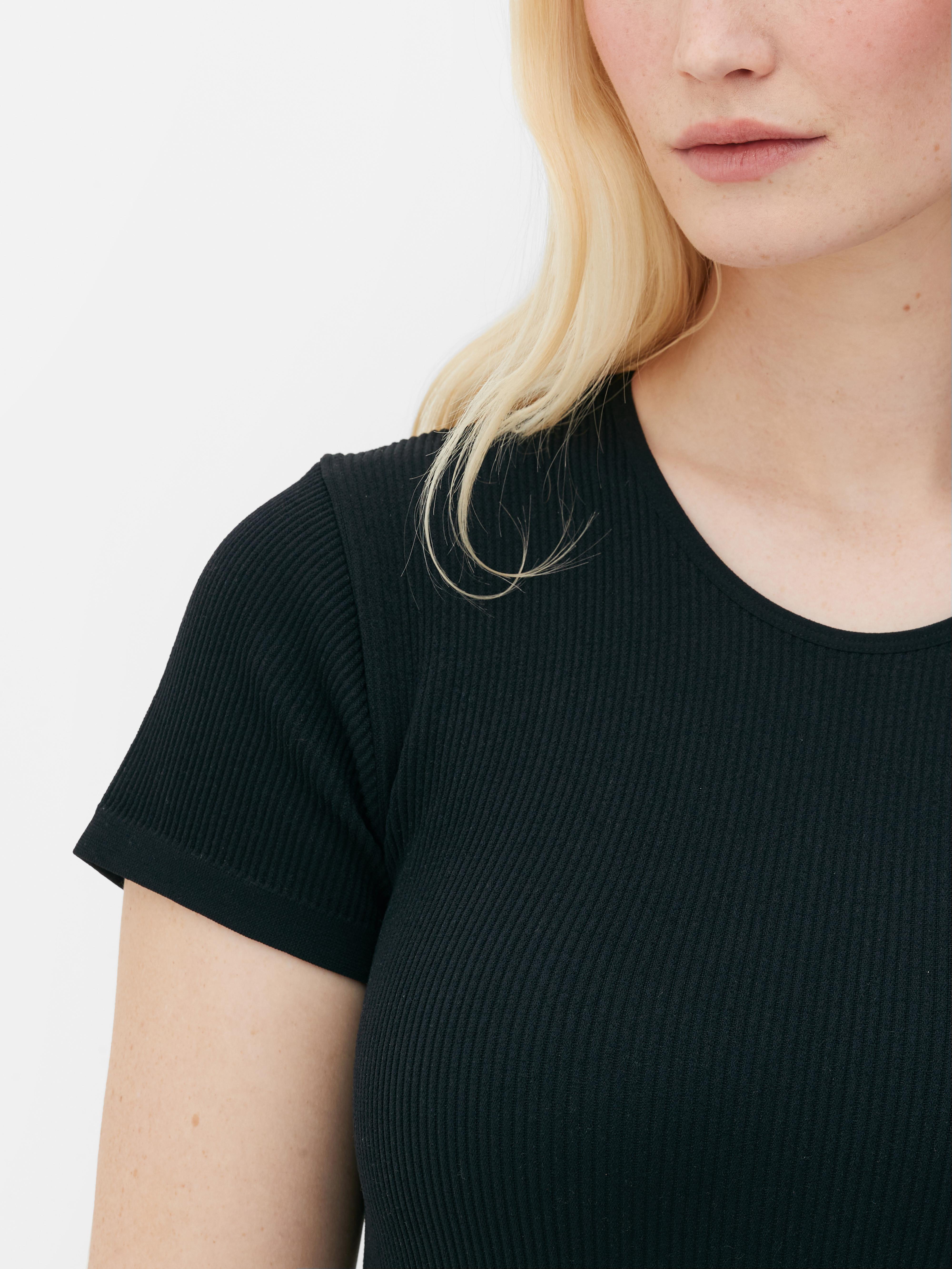 Women's Black Seamfree Ribbed TShirt Bodysuit Primark