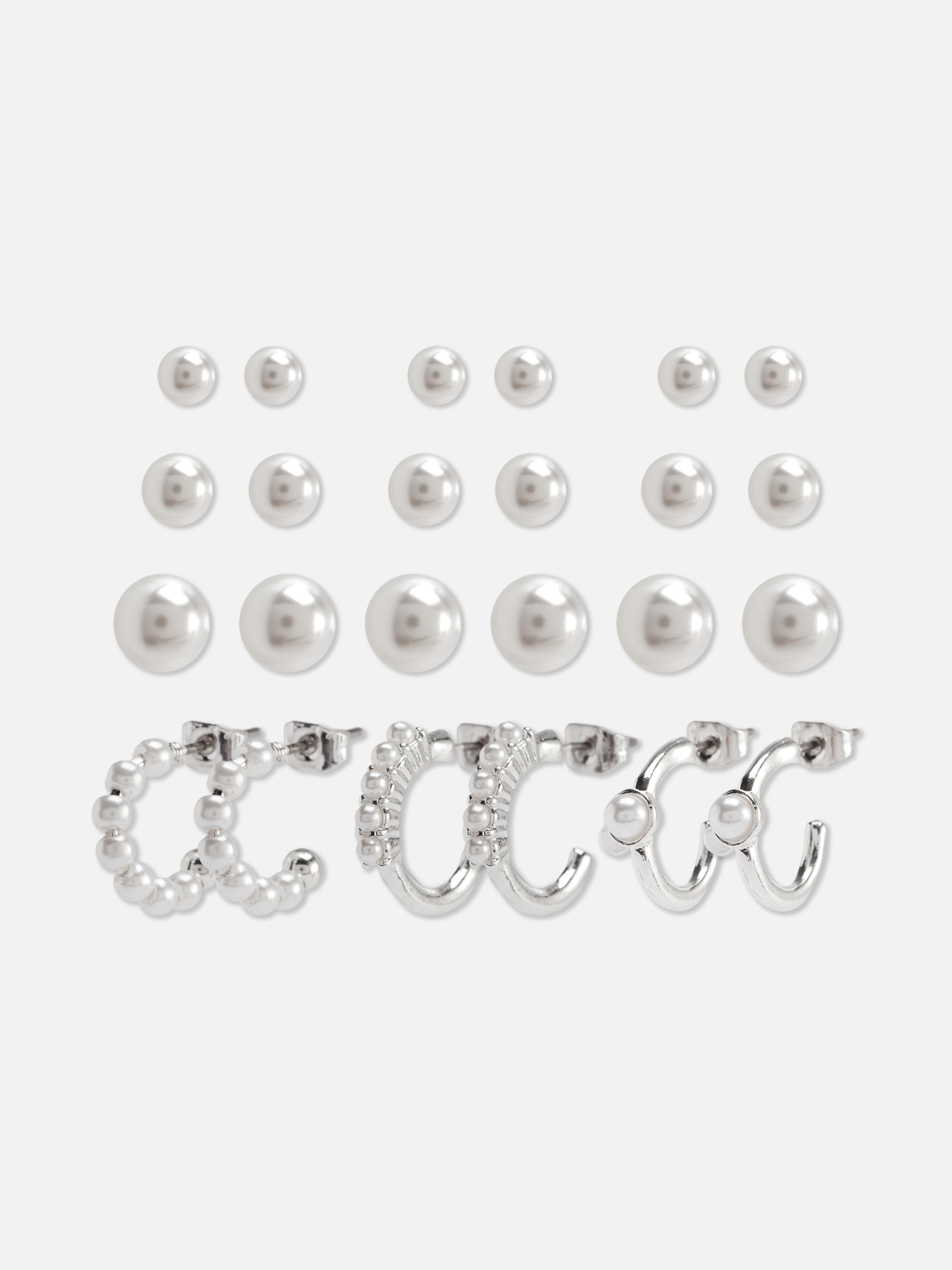 Kolczyki sztyfty ze sztucznymi perłami, 12 par