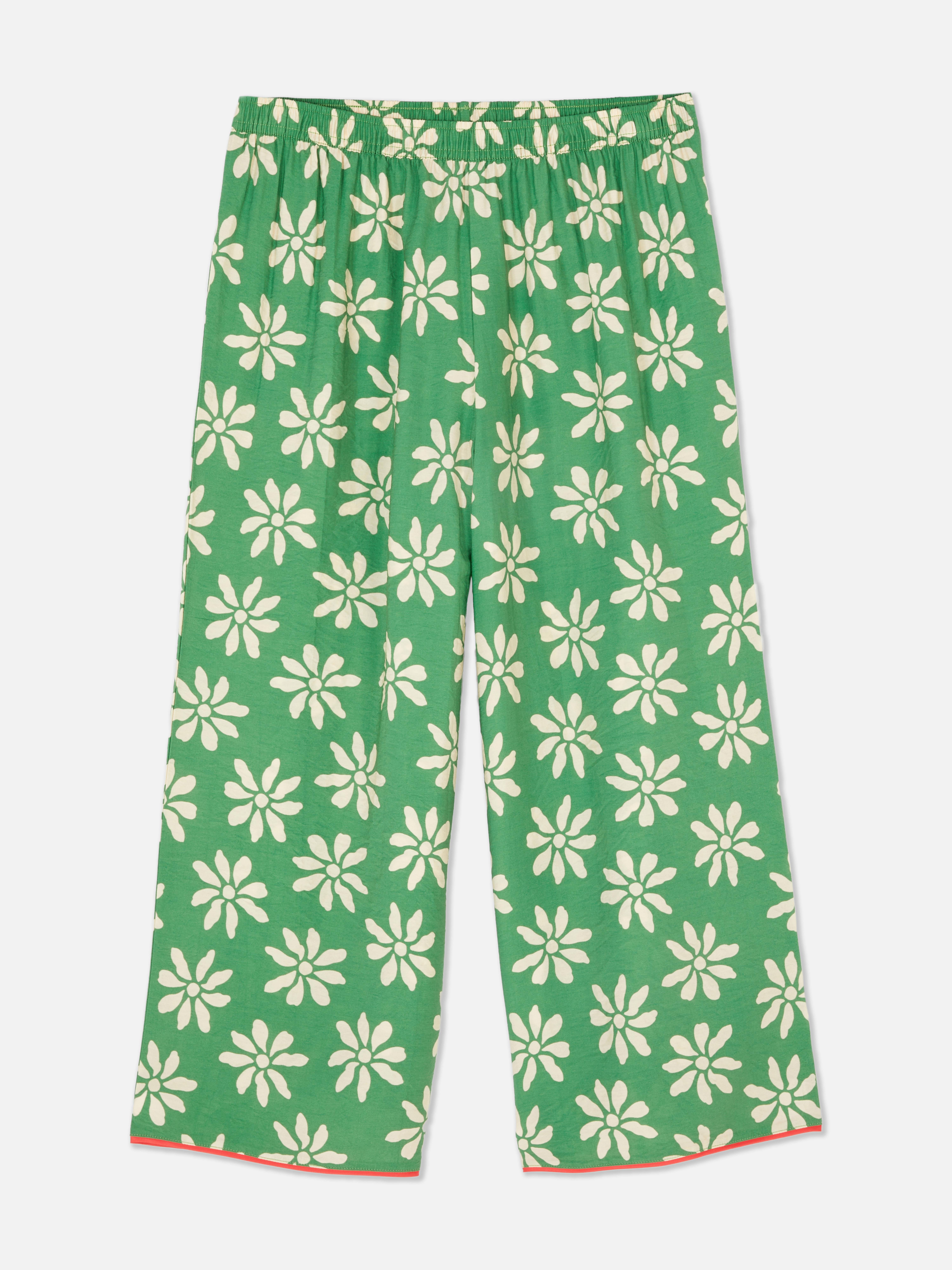 Calças pijama padrão floral debrum contrastante