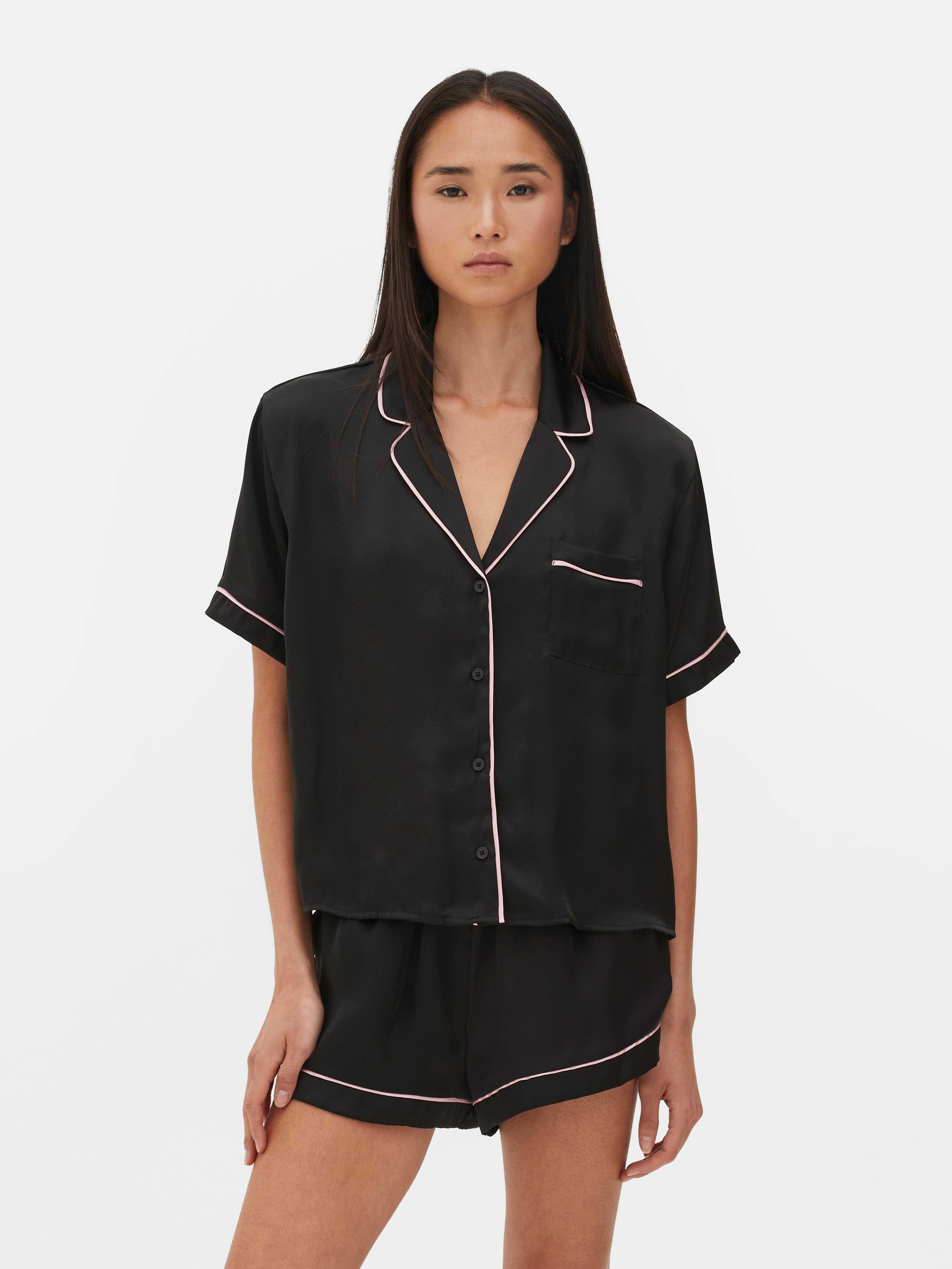 Pyjama chemise de nuit et short en satin Noir Femme Primark