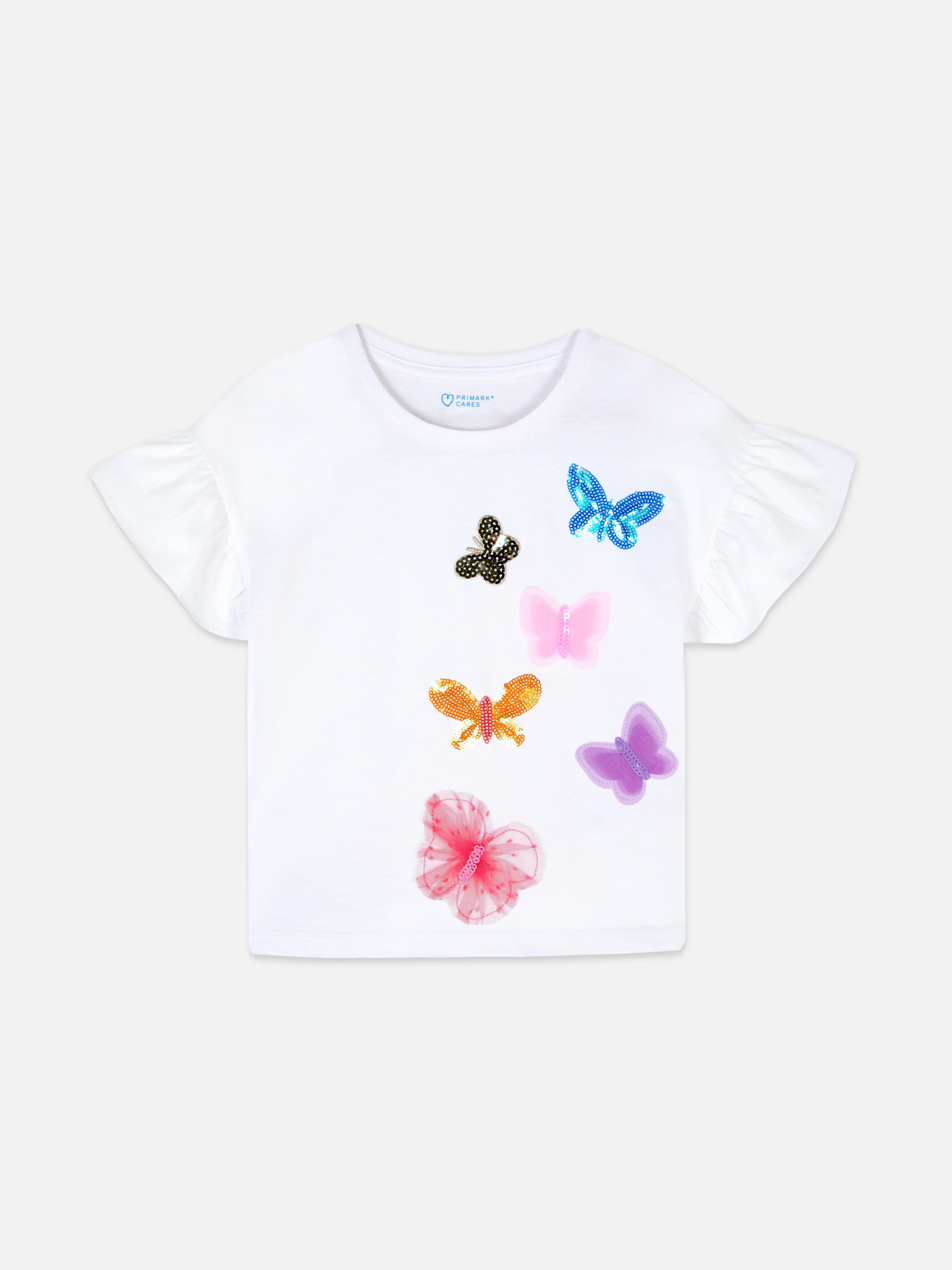Tricou cu paiete și imprimeu fluture