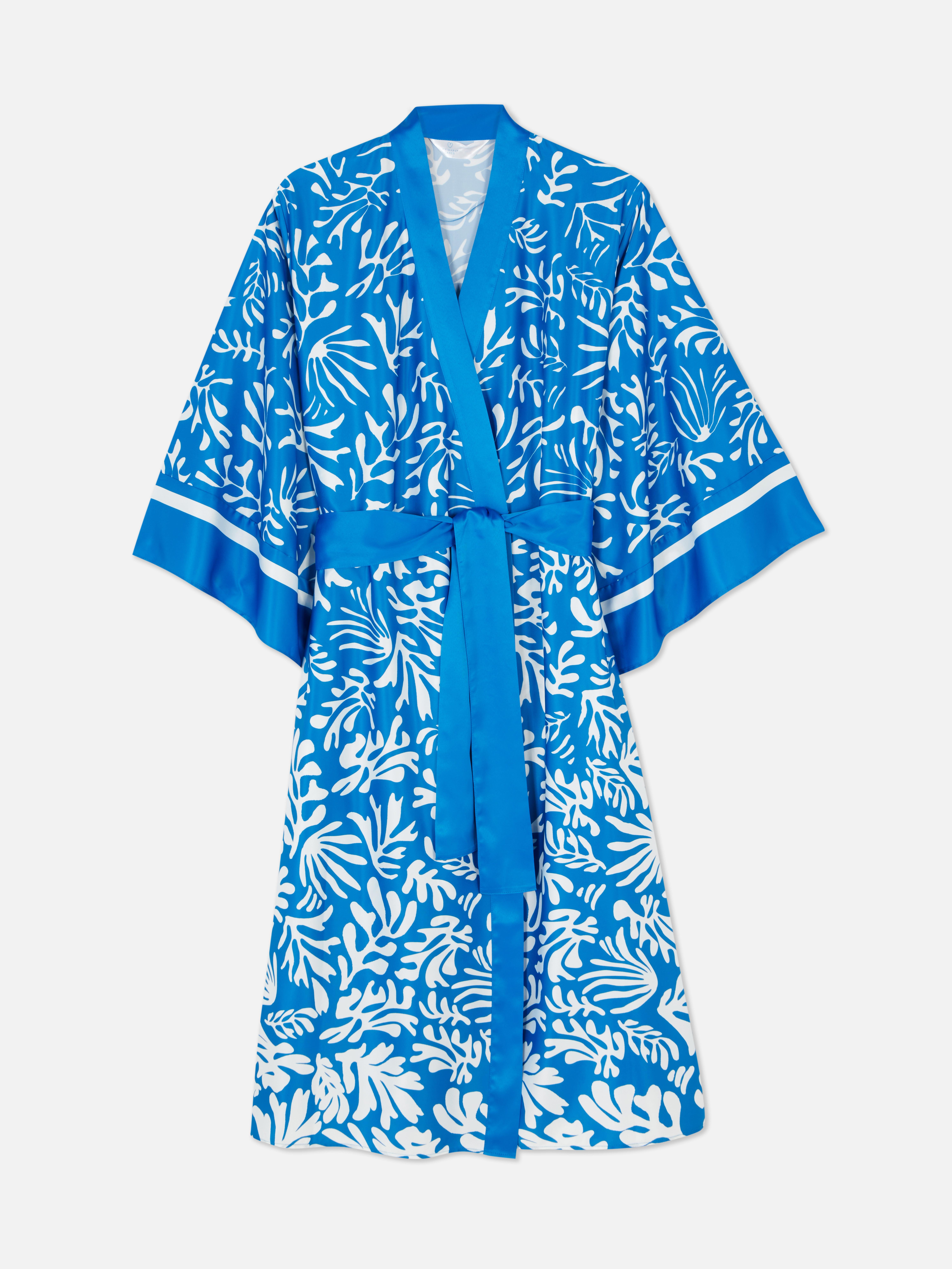 Satin Abstract Print Mid-Length Robe