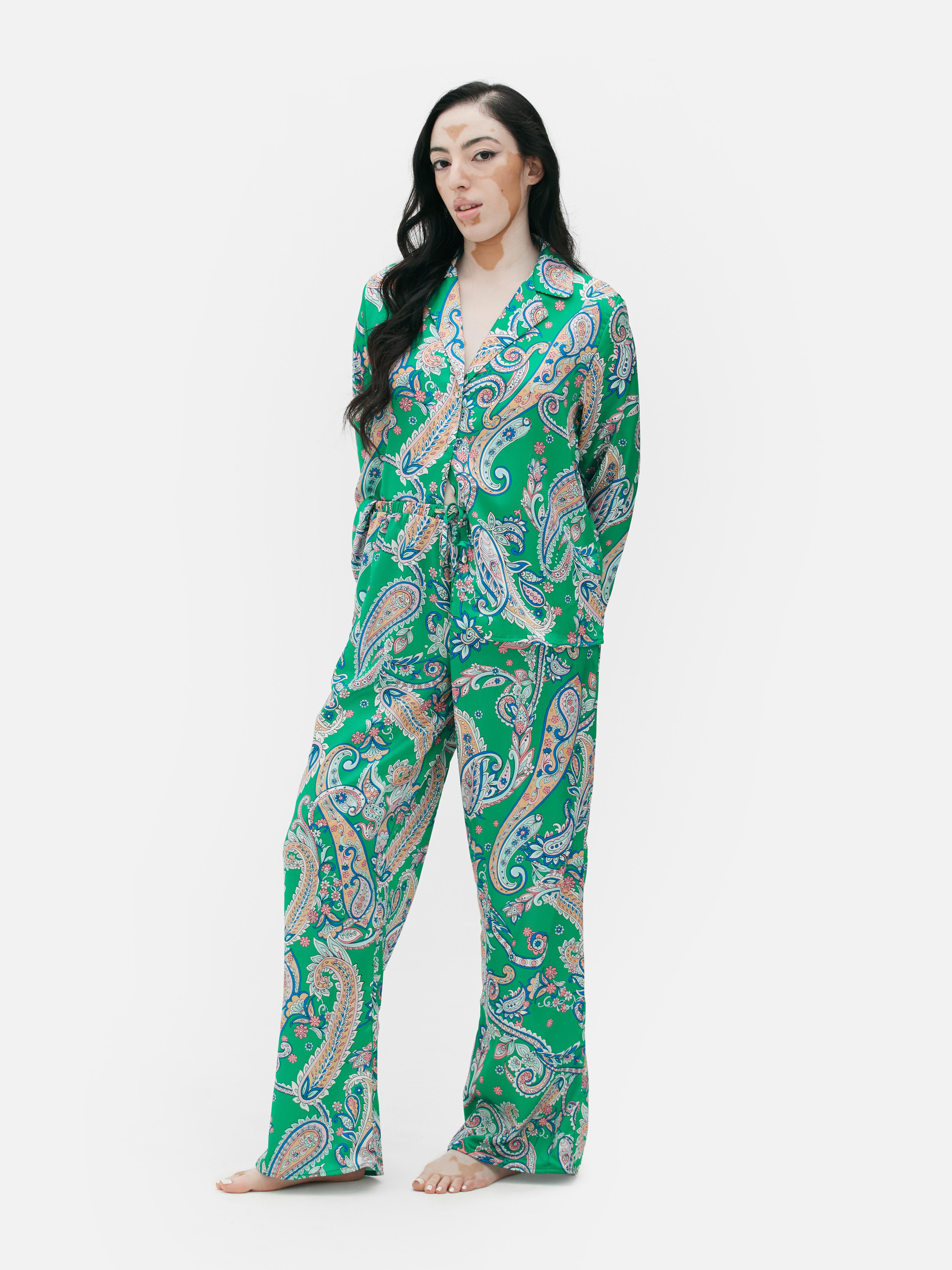 Saténové pyžamové kalhoty se vzorem paisley