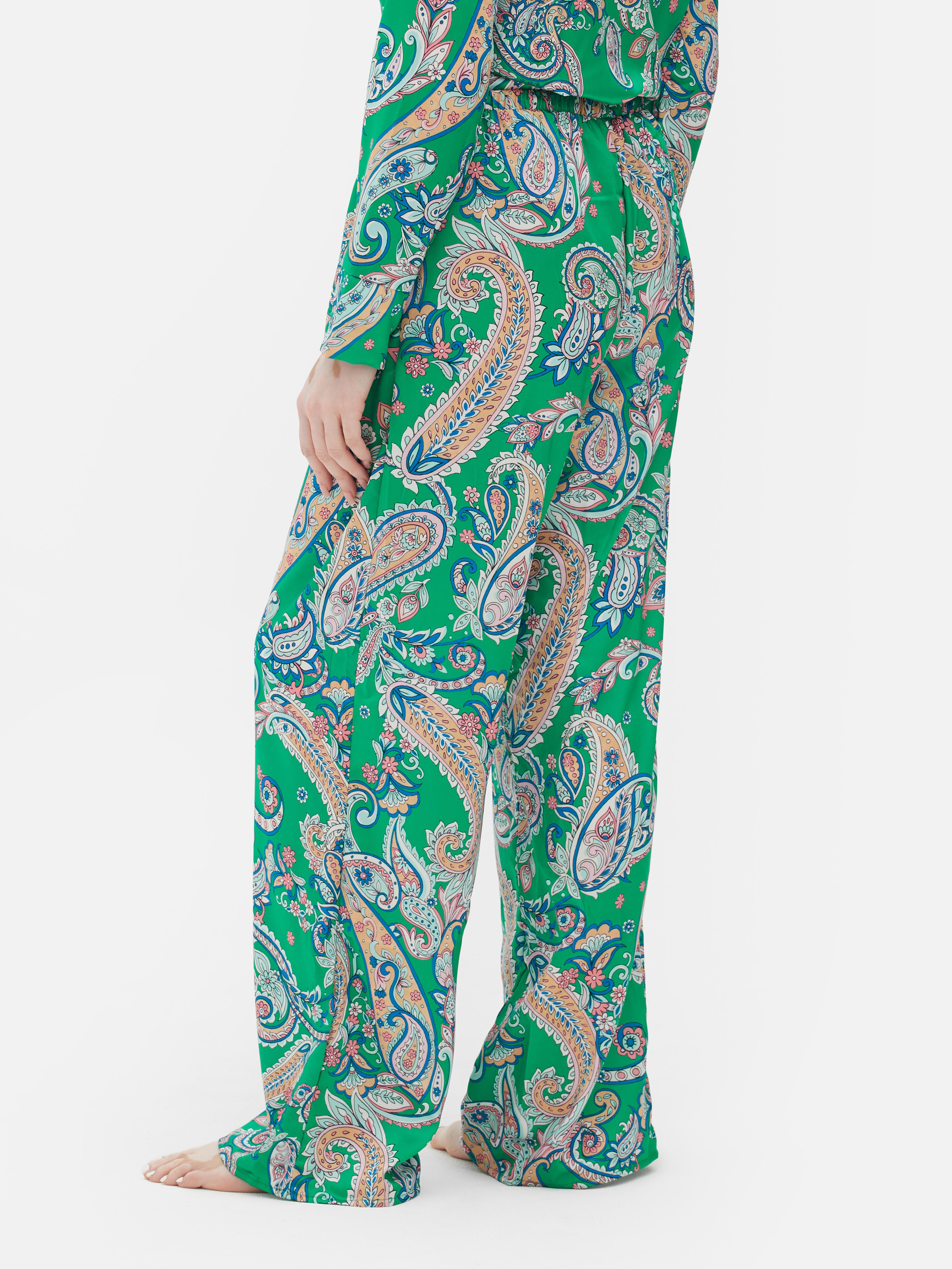 Womens Green Paisley Satin Pyjama Bottoms Primark