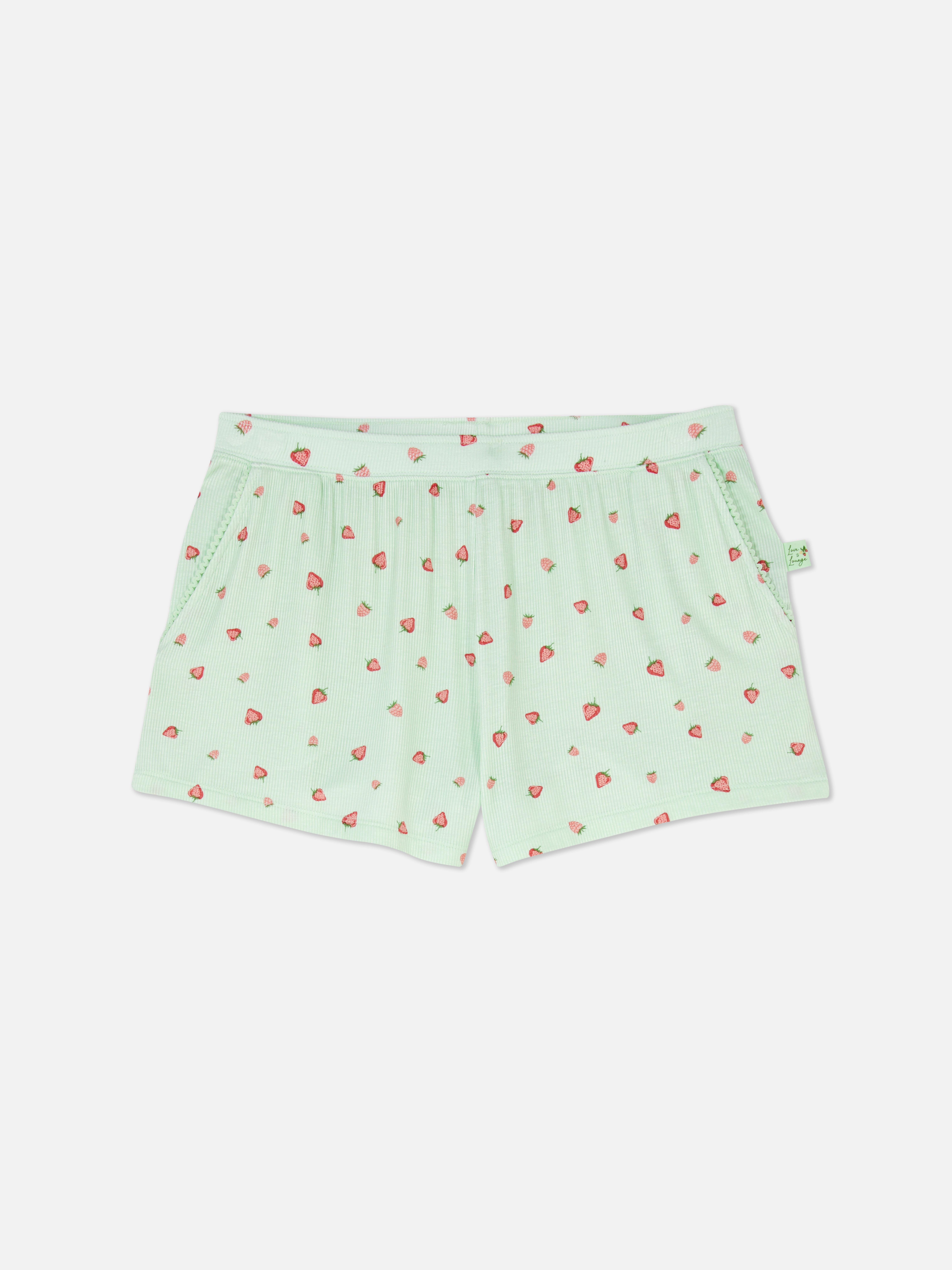 Short de pyjama côtelé à imprimé fraise