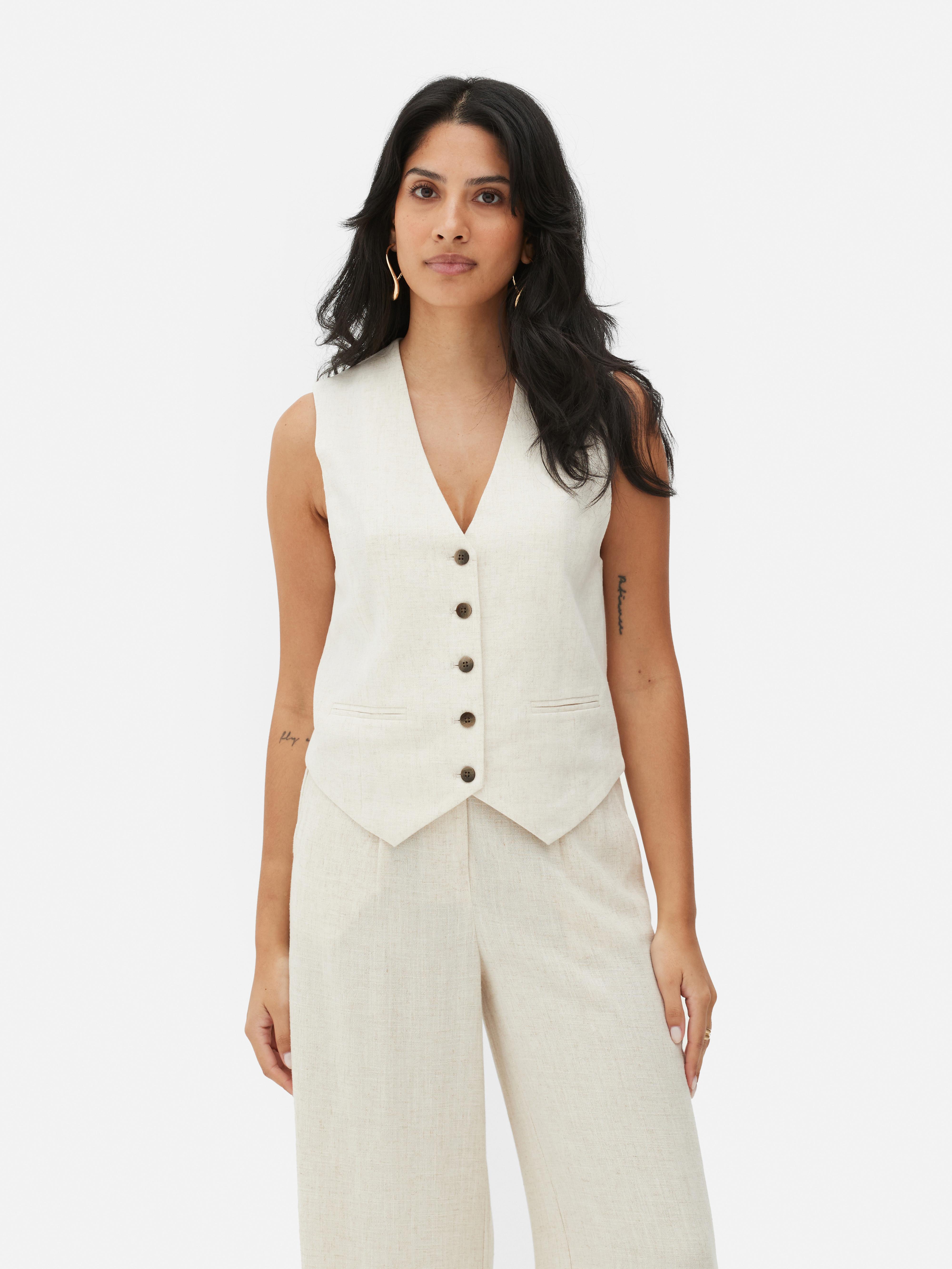 Womens Natural VNeck Buttoned Waistcoat Primark