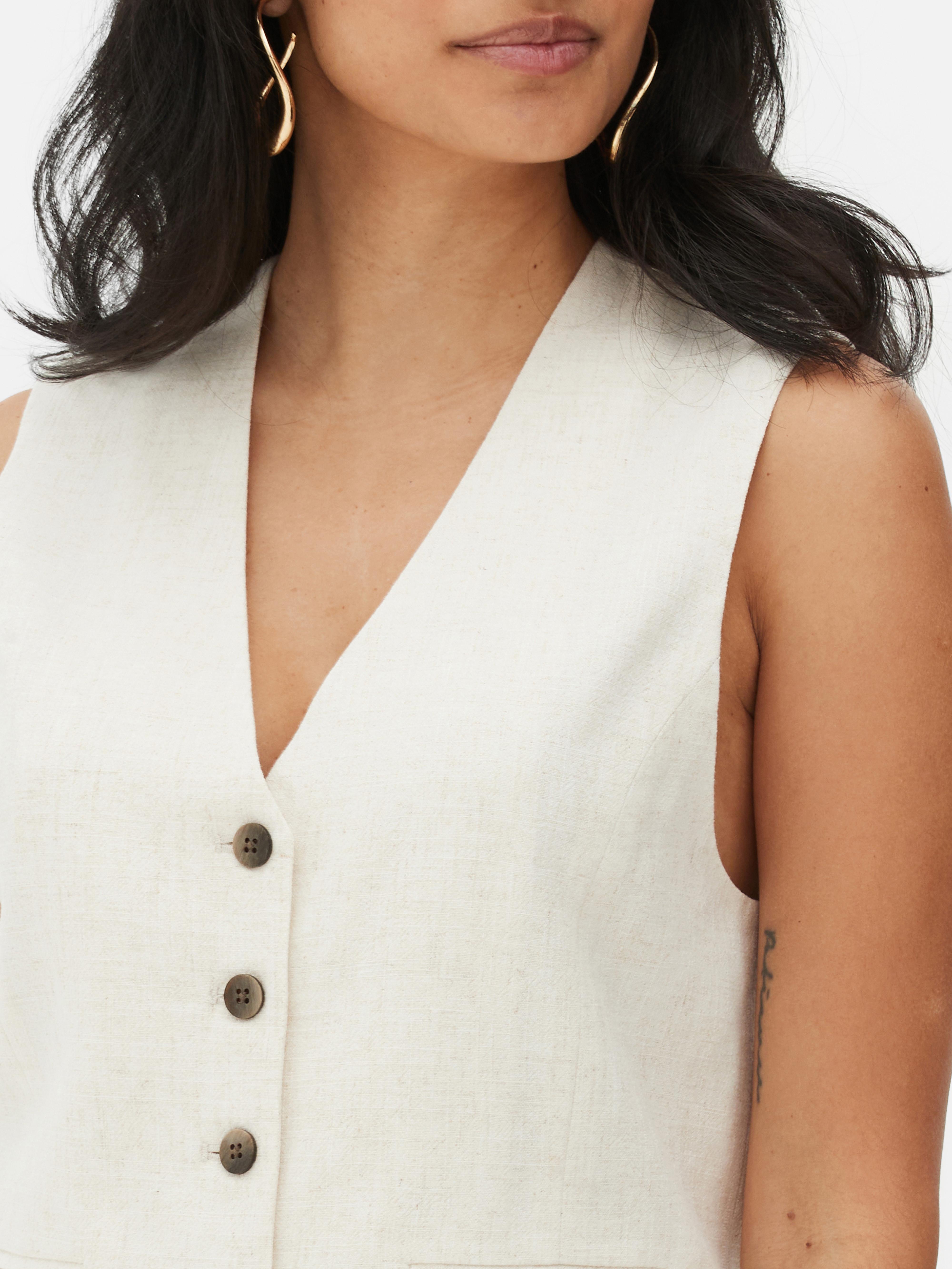 Womens Natural VNeck Buttoned Waistcoat Primark