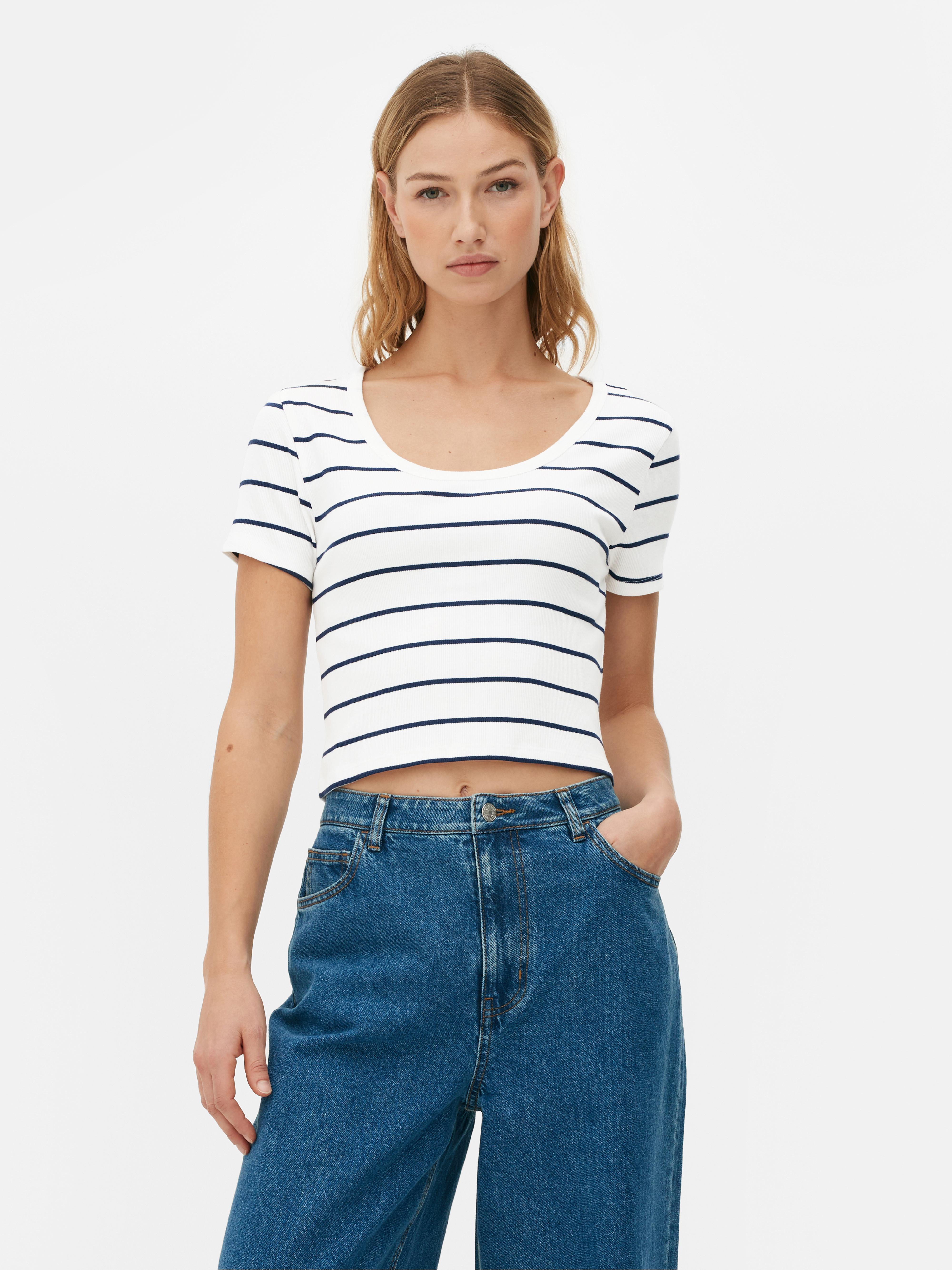 Womens Navy Rib Cropped T-shirt | Primark