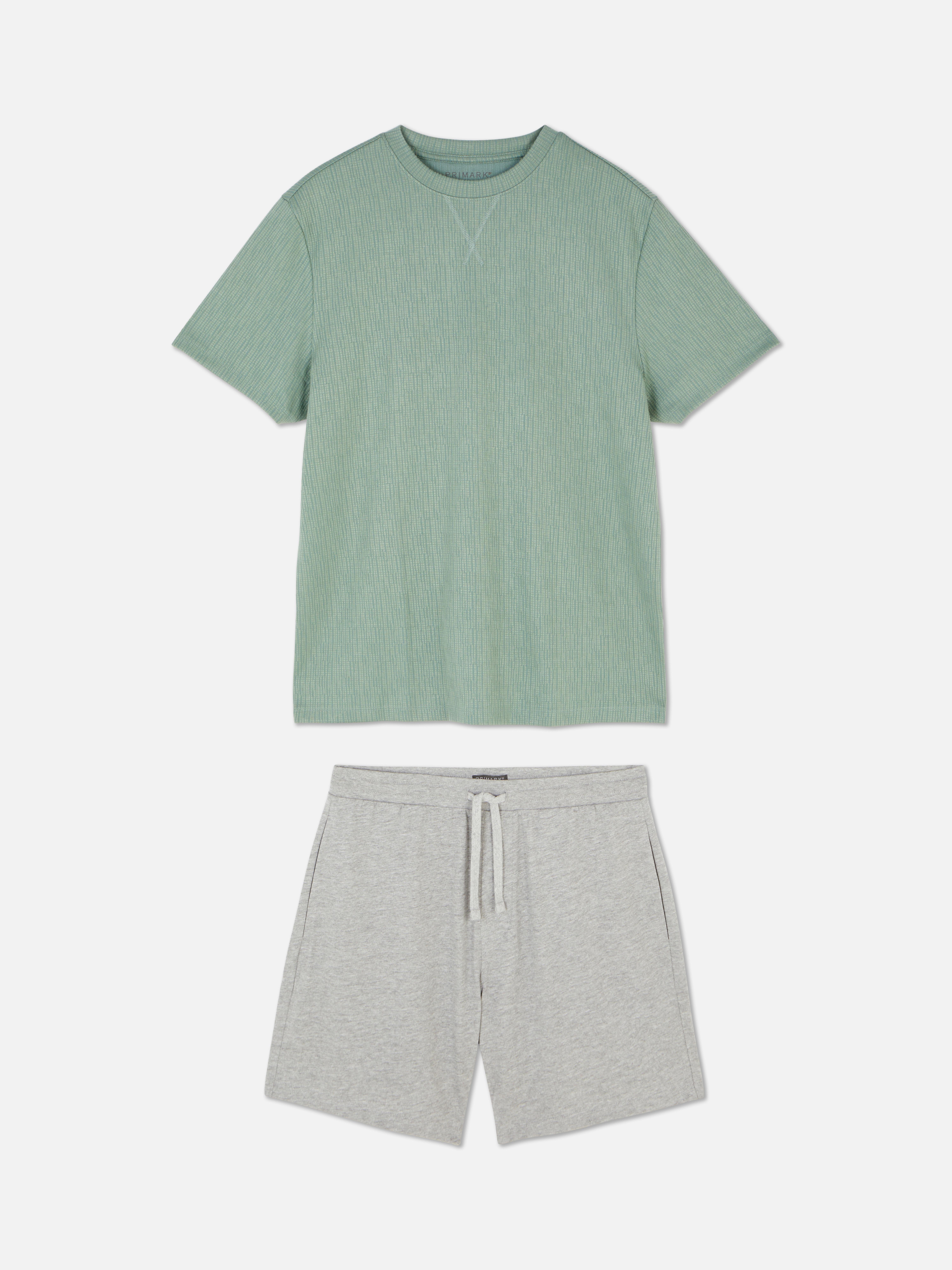 Pyjama met T-shirt met textuur en jersey korte broek