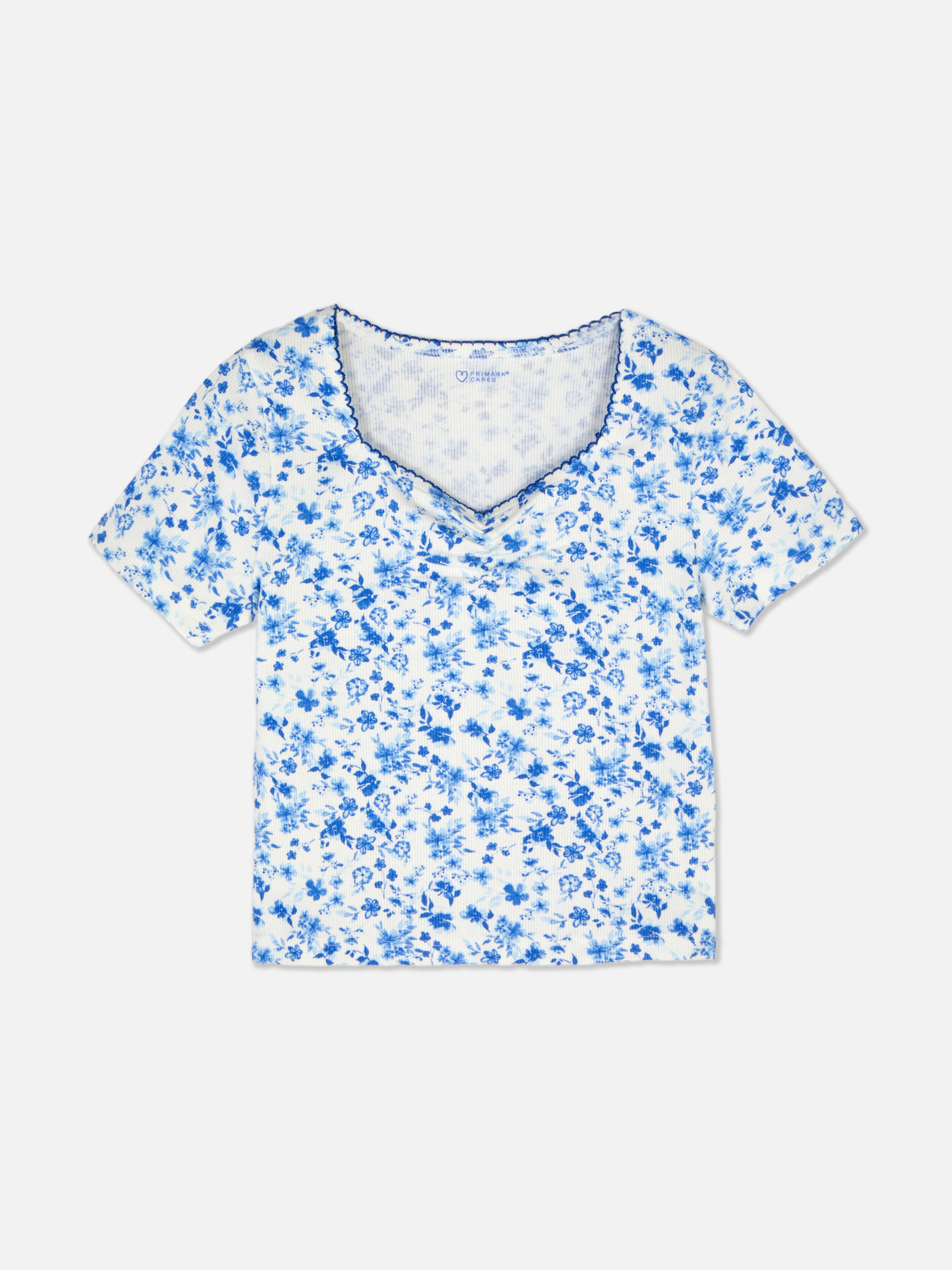 Floral Picot Trim T-Shirt