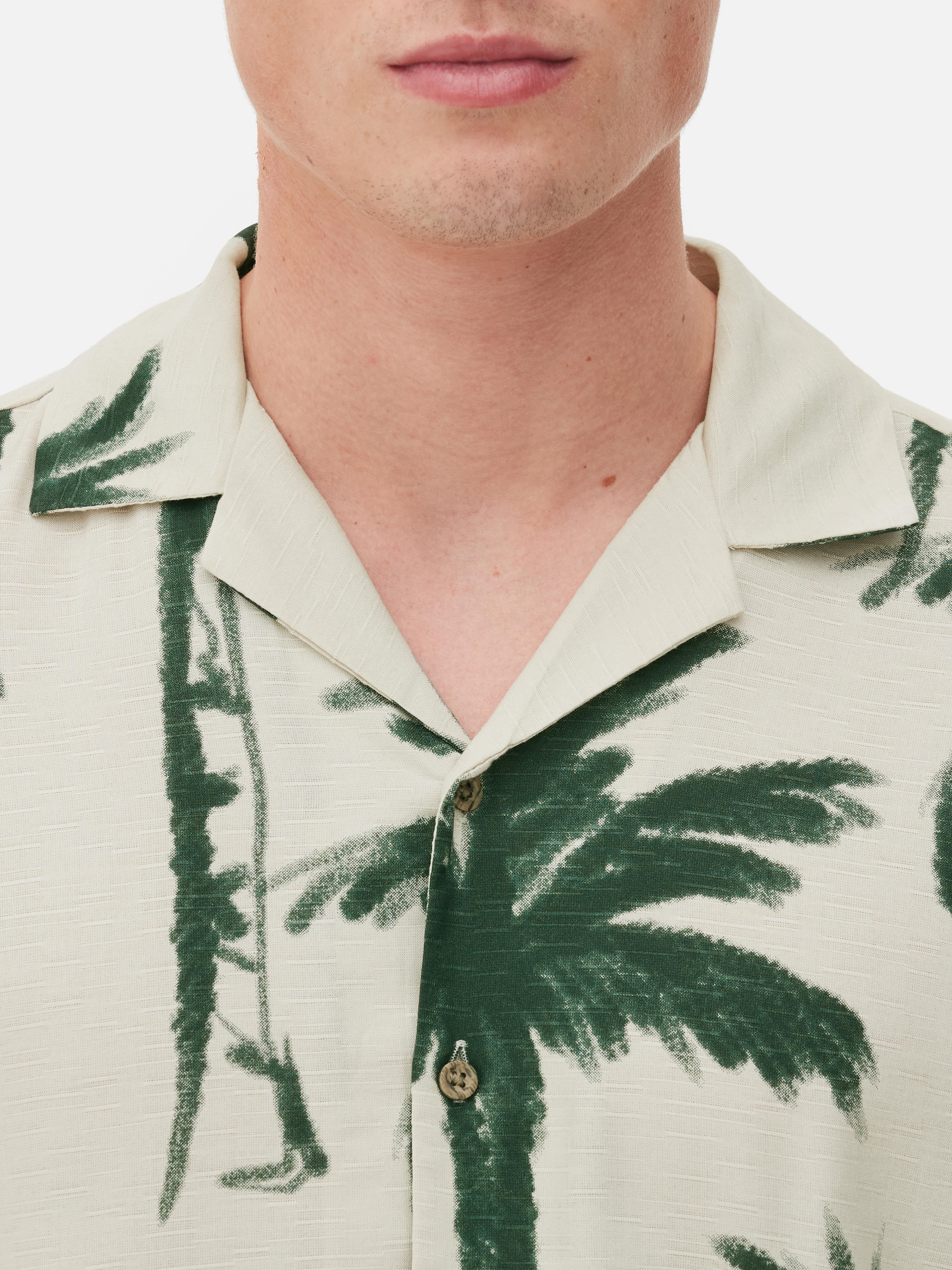 Mens Ecru Short Sleeve Palm Tree Shirt | Penneys Short Sleeve Palm Tree Shirt
