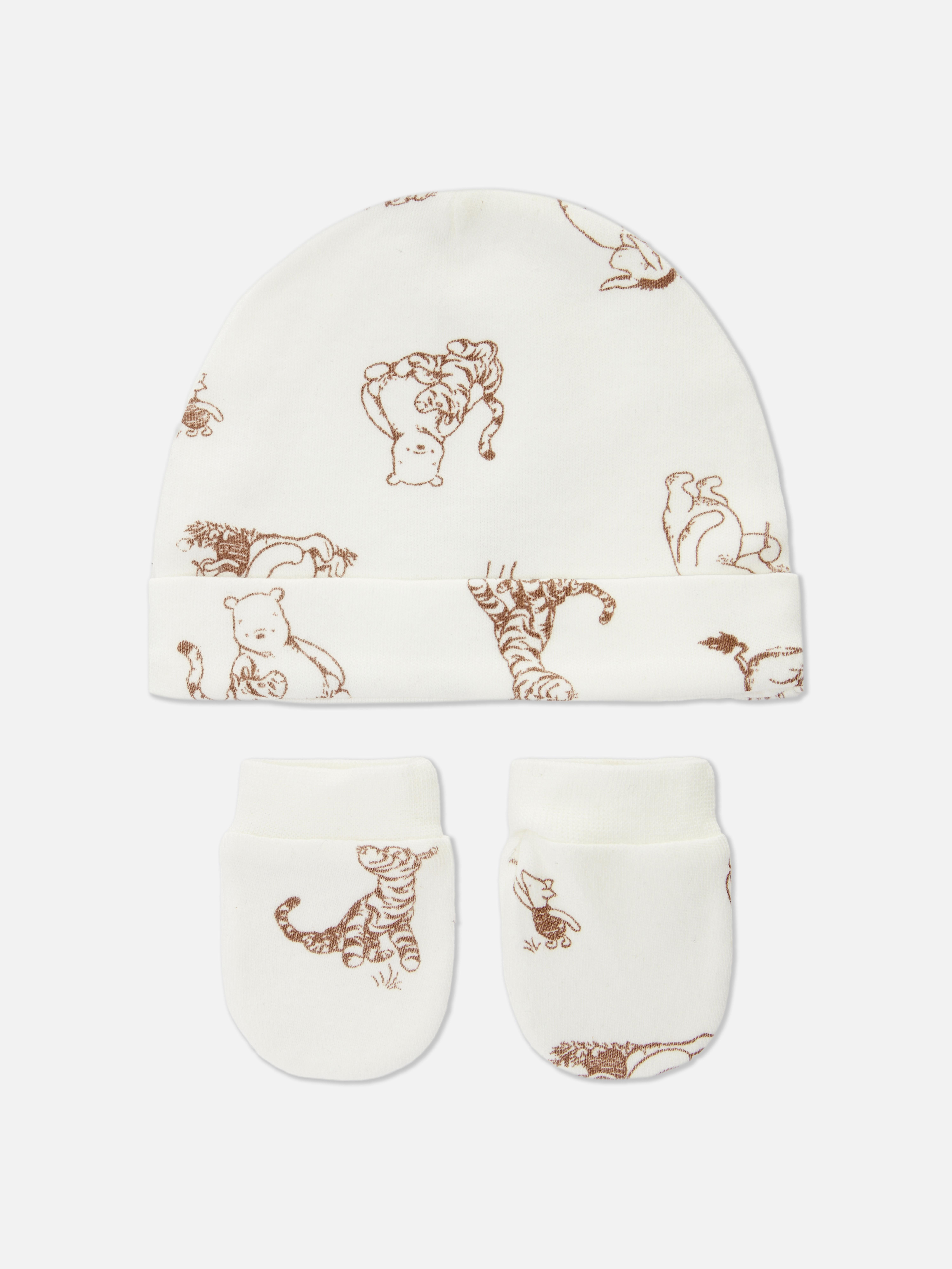 Ensemble bonnet et moufles pour bébé prématuré Disney Winnie l'ourson