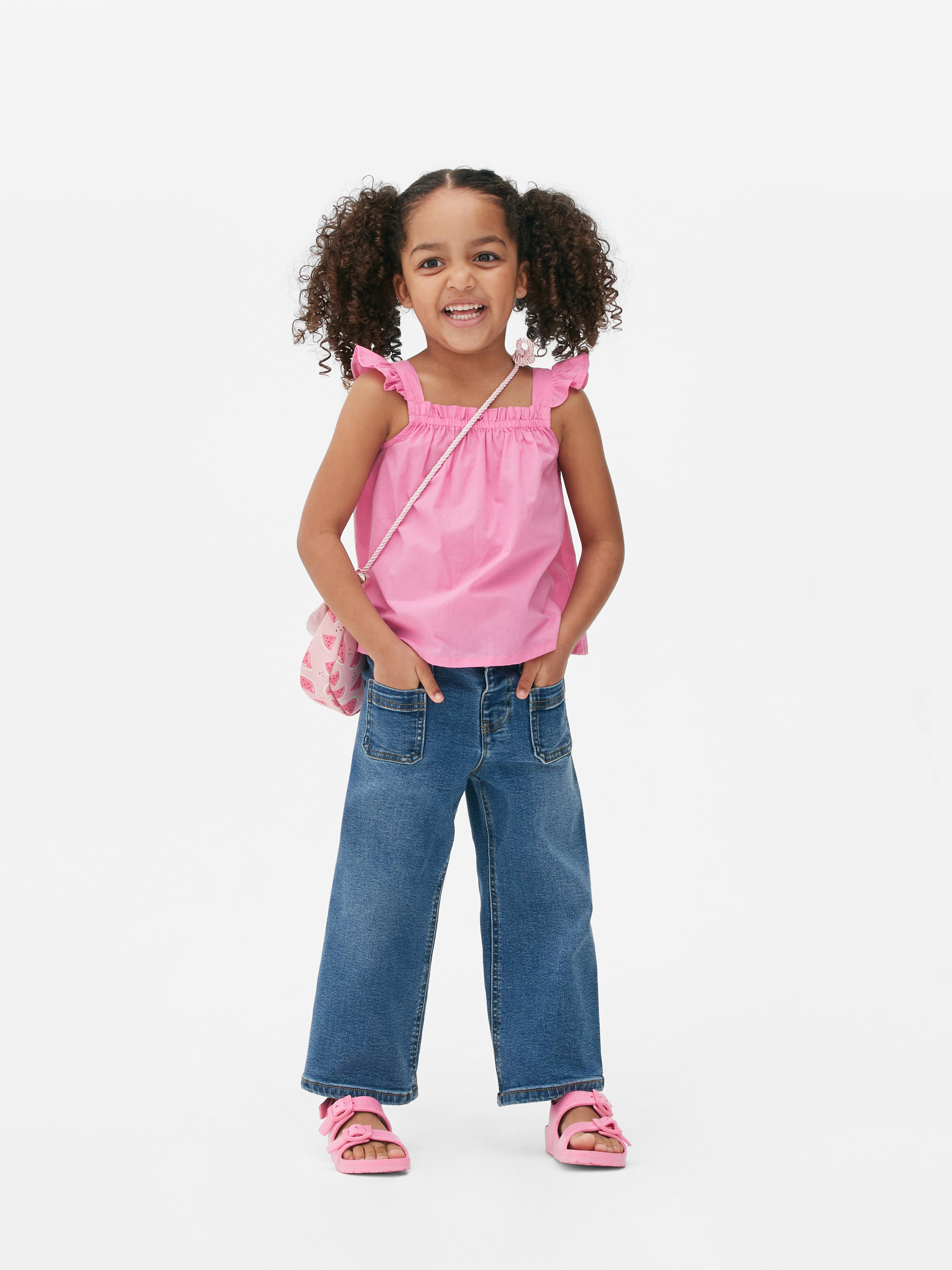 Ruffle-trimmed Denim Joggers - Black - Kids