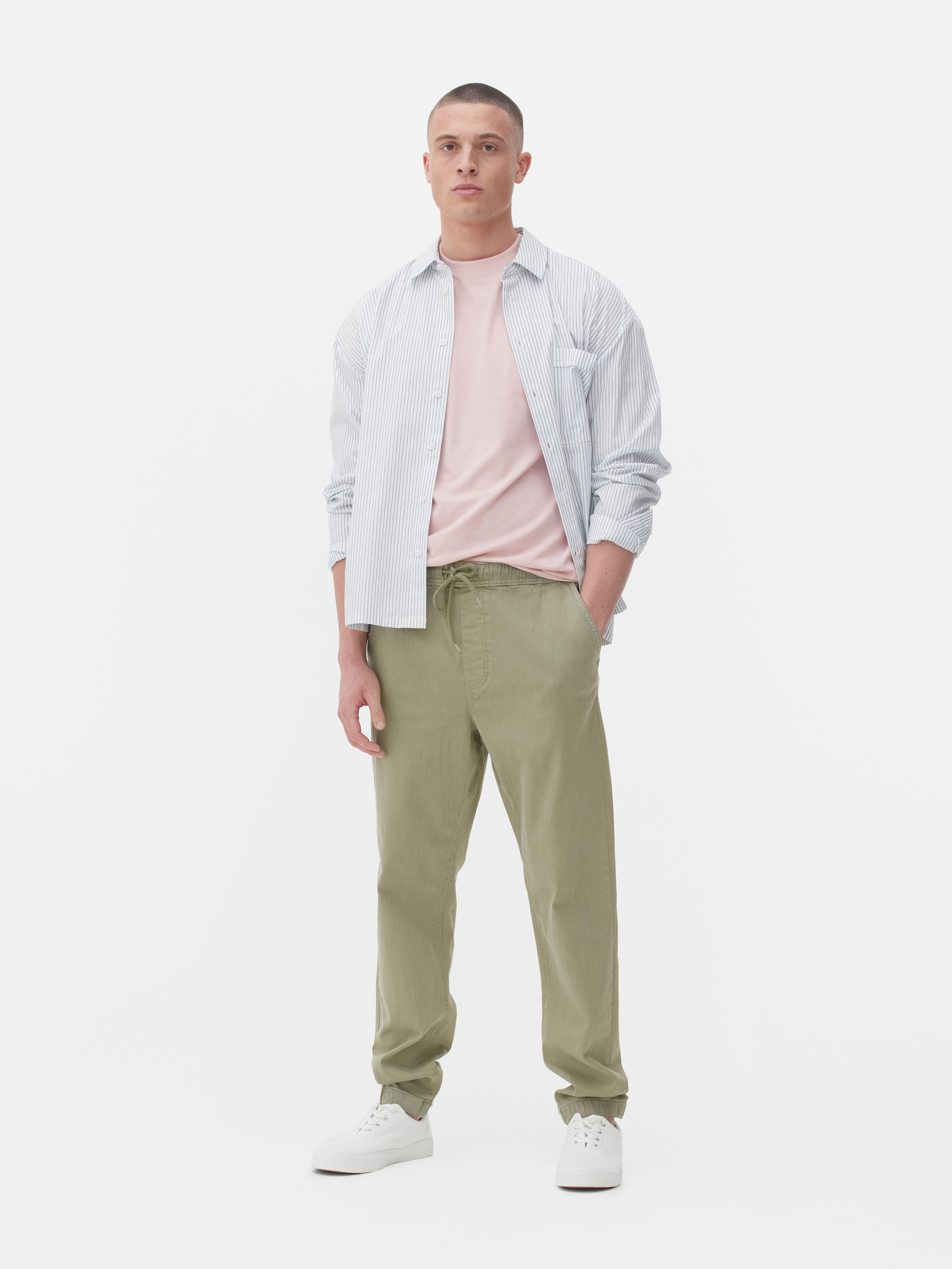 Men's Olive Denim Cuffed Joggers Primark