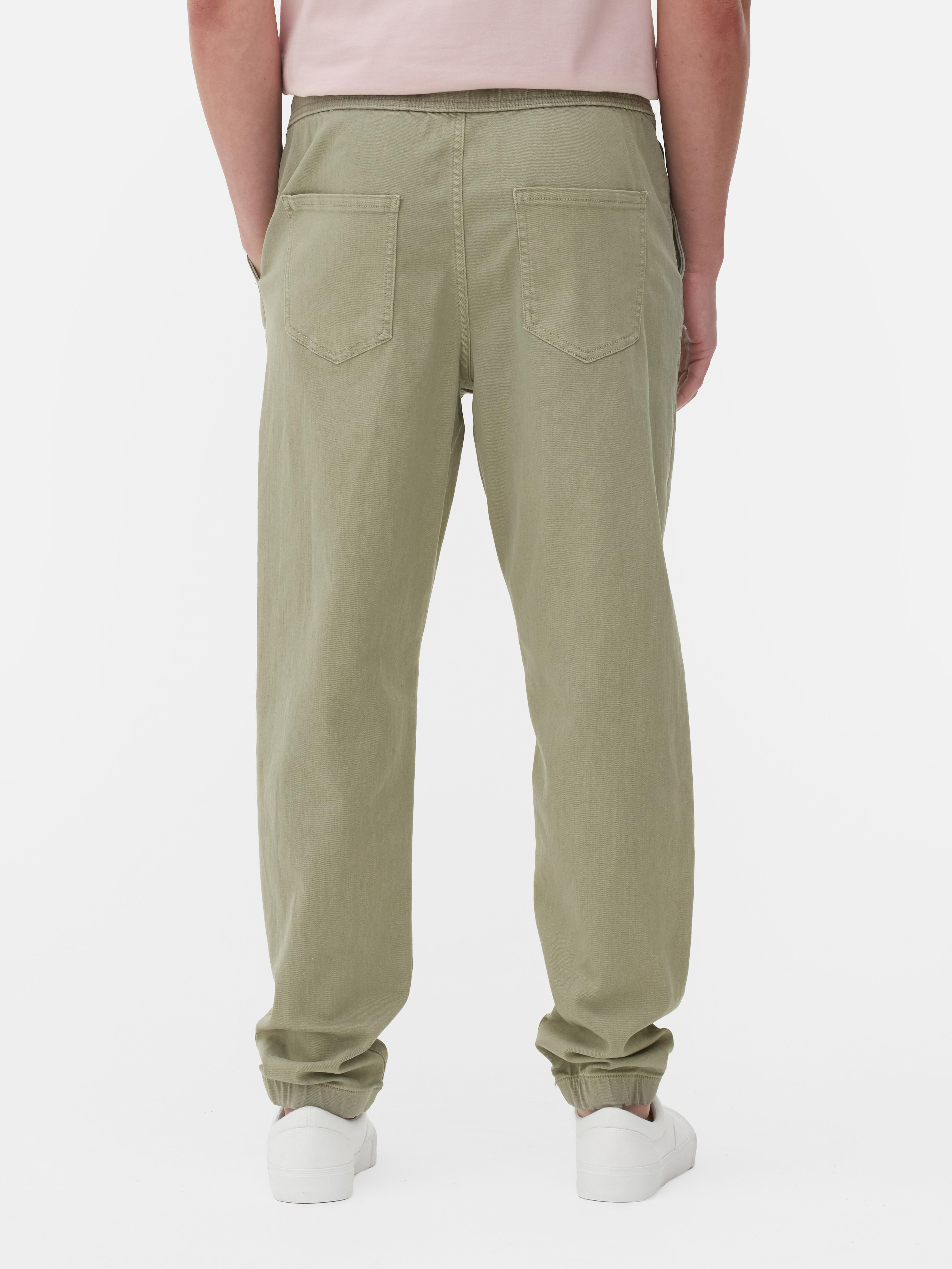 Mens Khaki Denim Cuffed Joggers