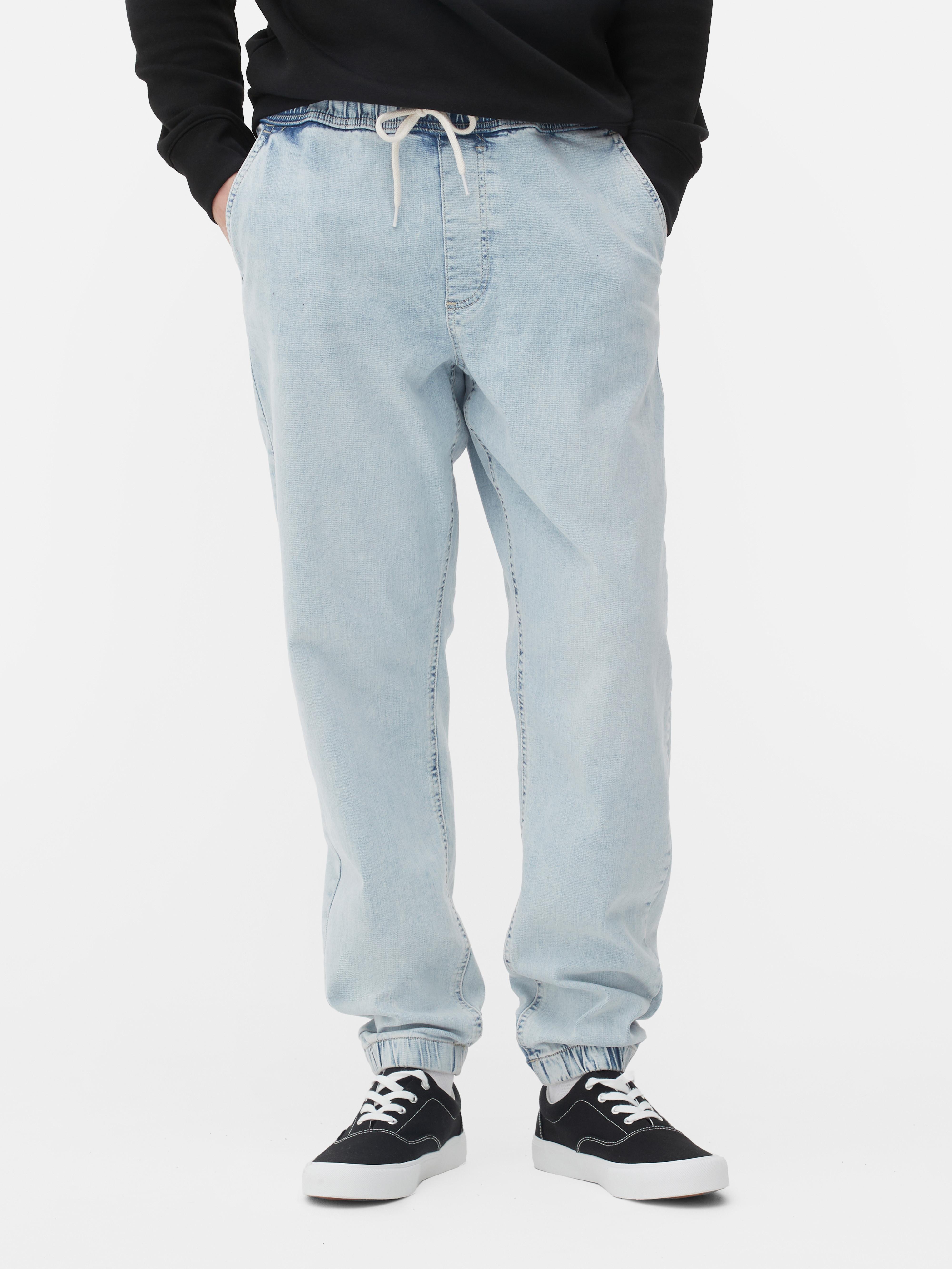 Men's Light Blue Denim Cuffed Joggers Primark