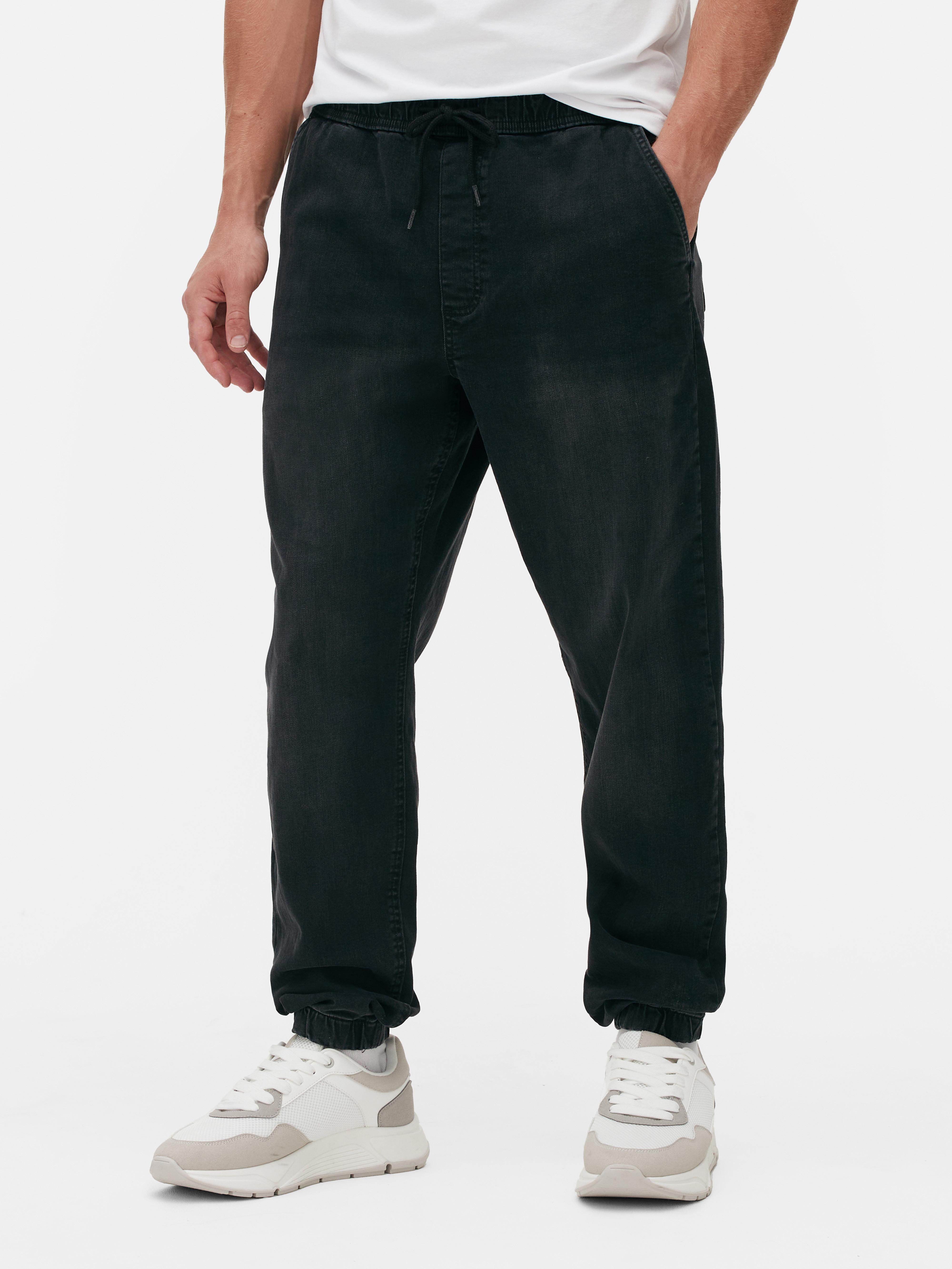 Mens Black Denim Cuffed Joggers | Primark