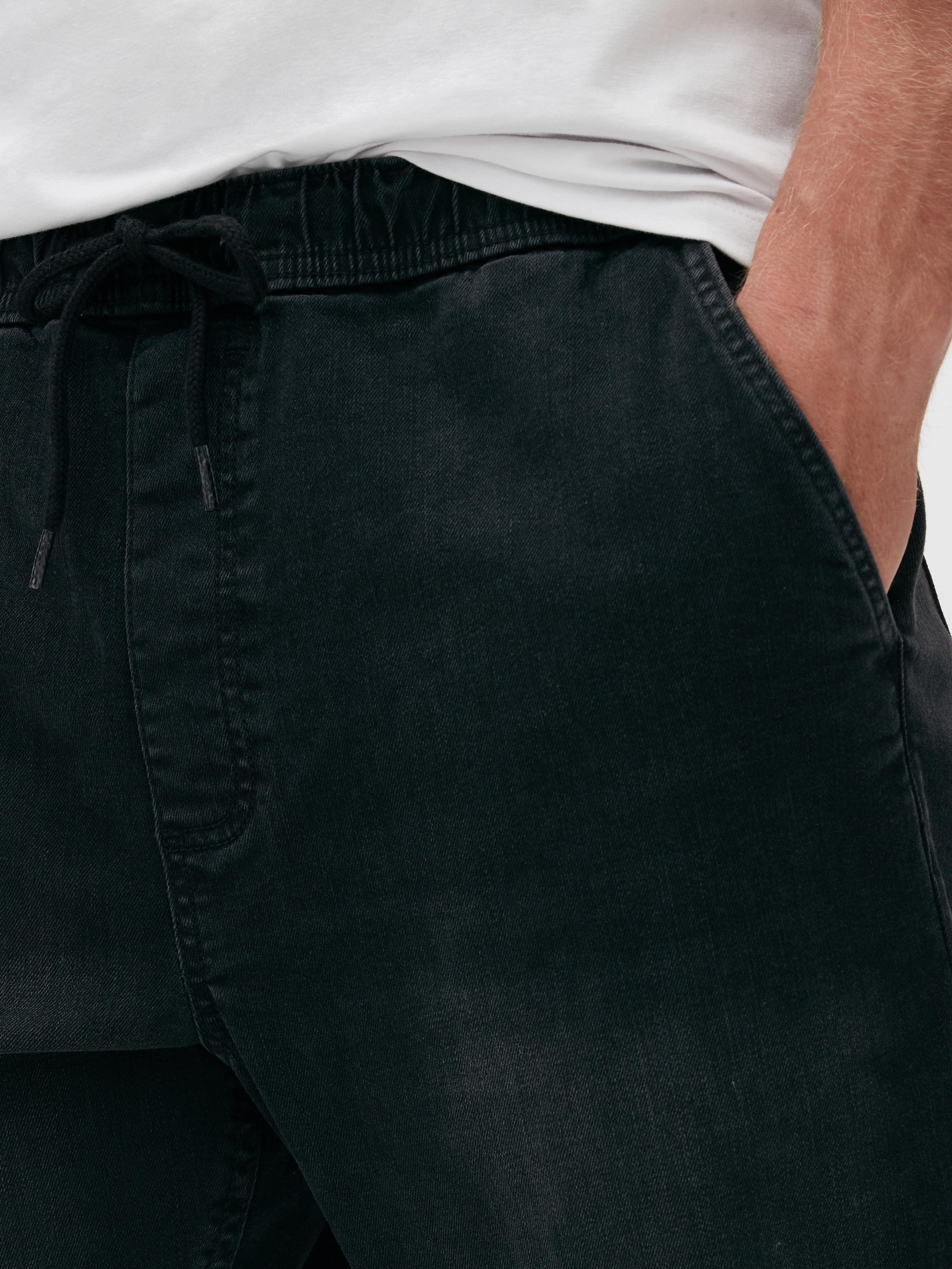Men's Black Denim Cuffed Joggers Primark