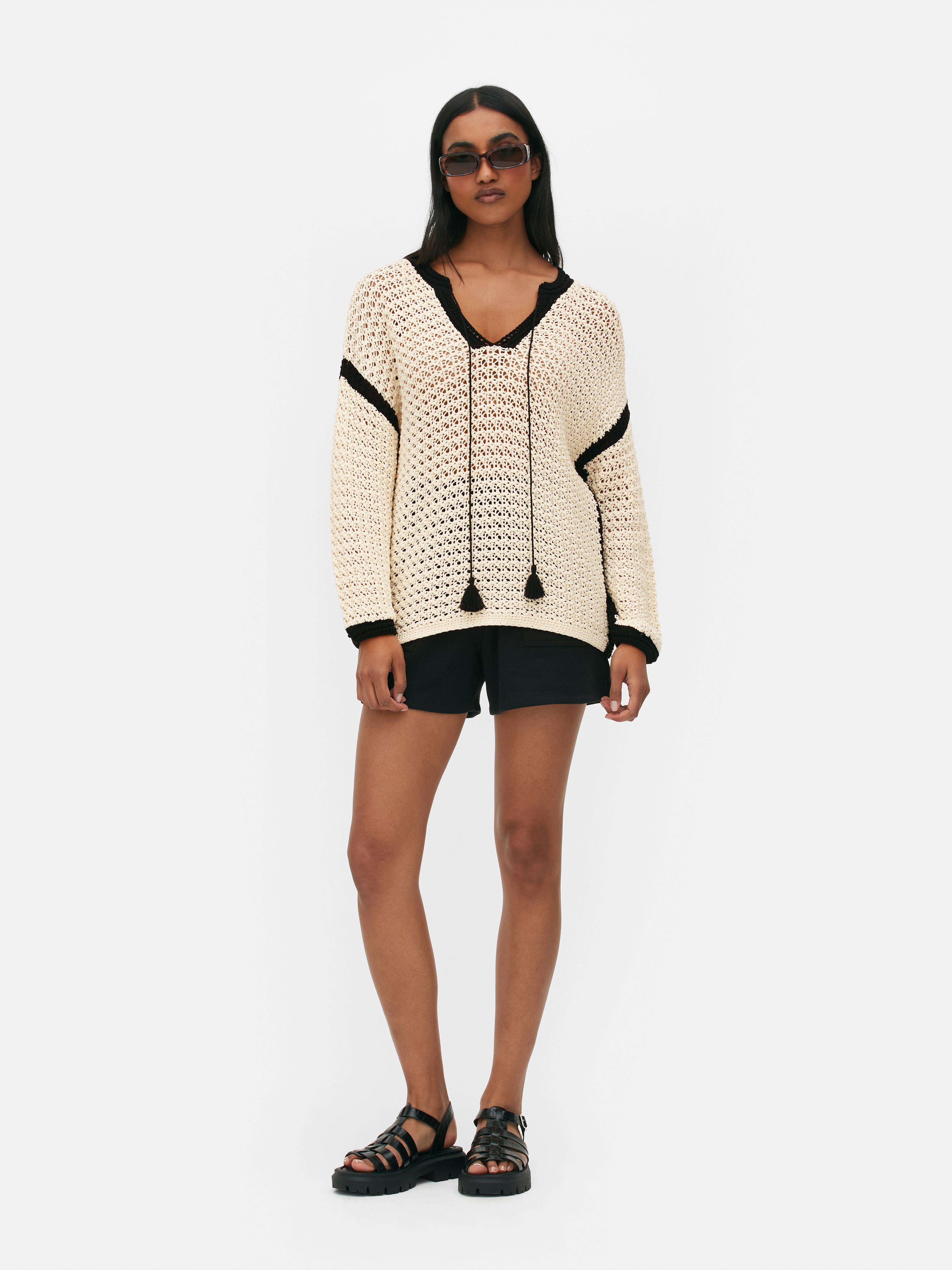 white crochet tunic top