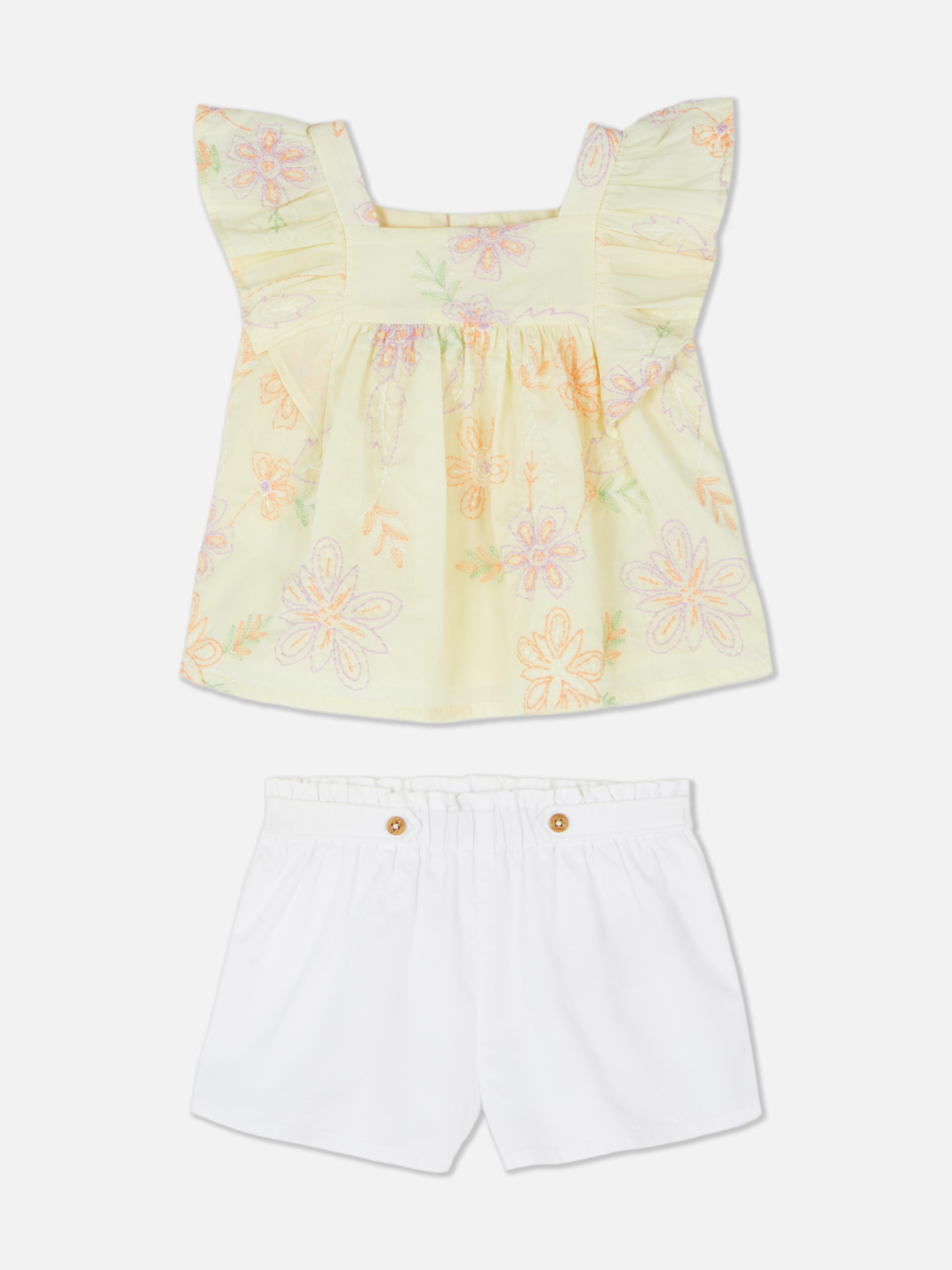 Carolilly Chic Ensemble De 2 Pièces Enfant Bébé Fille Débardeur Noir Shorts En Denim Tournesols Imprimés (90(1-2 Ans
