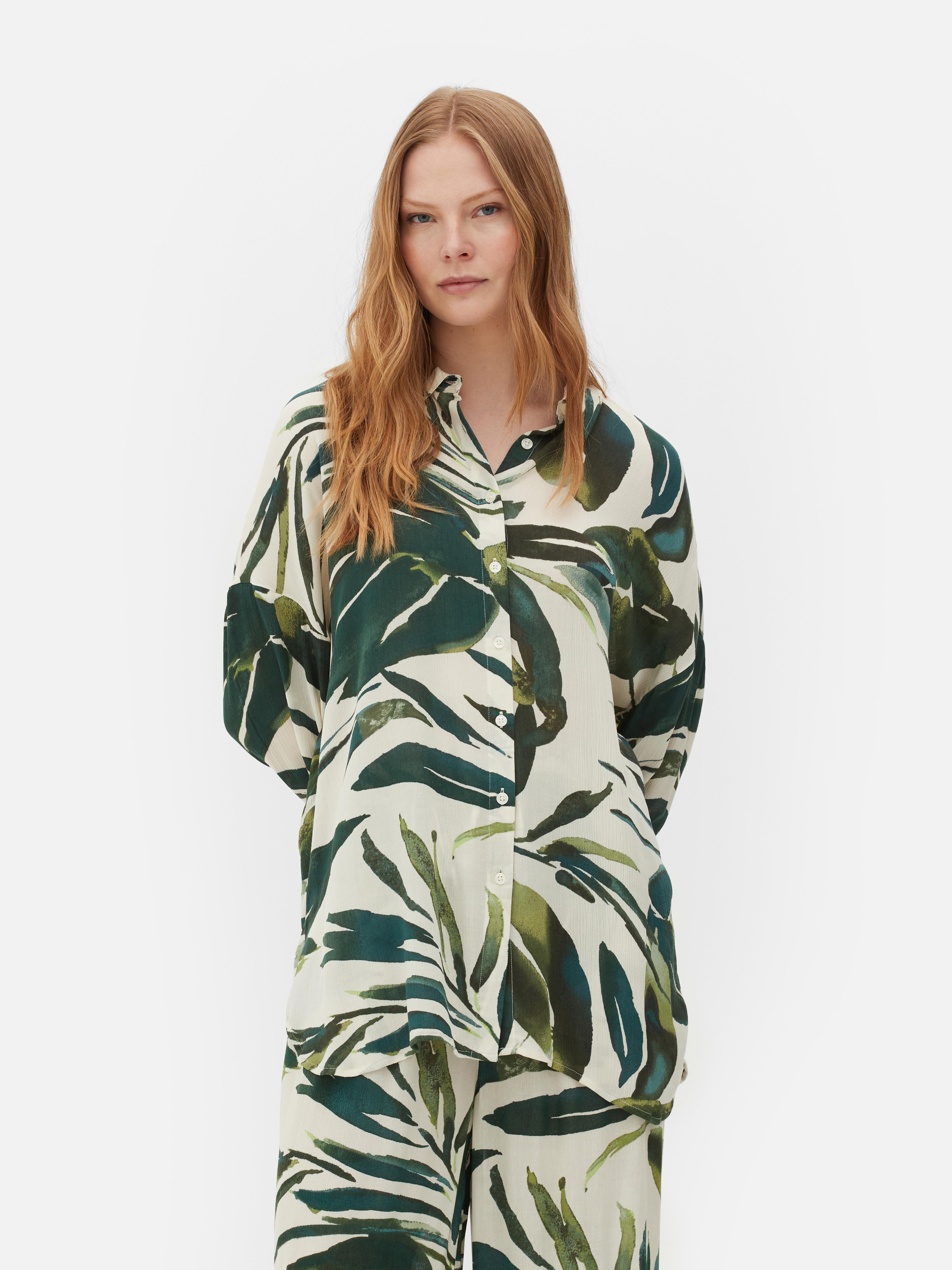 Women's Green Printed Crinkle Beach Shirt | Penneys