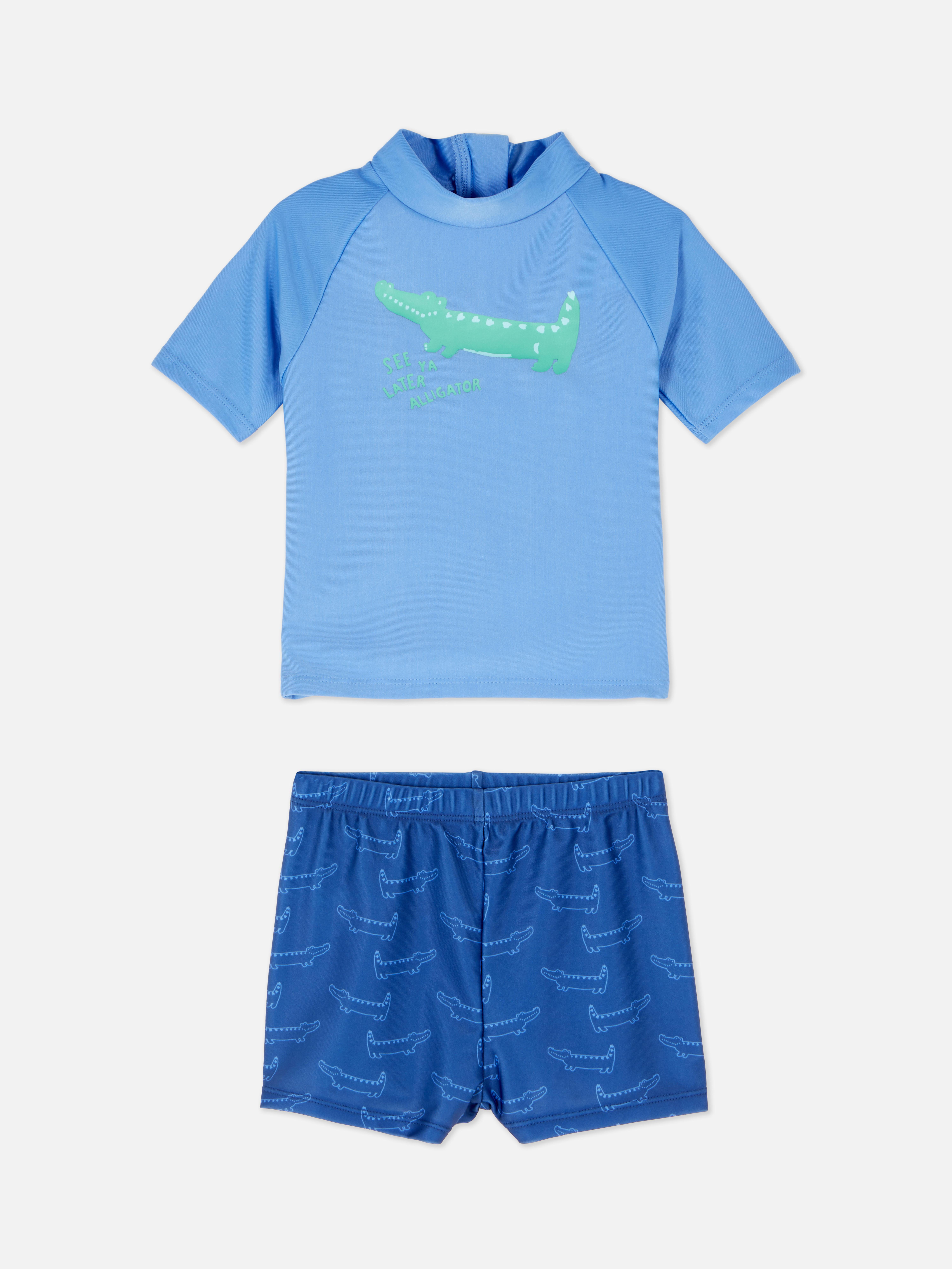 Badeset aus T-Shirt und Shorts mit Alligator-Print