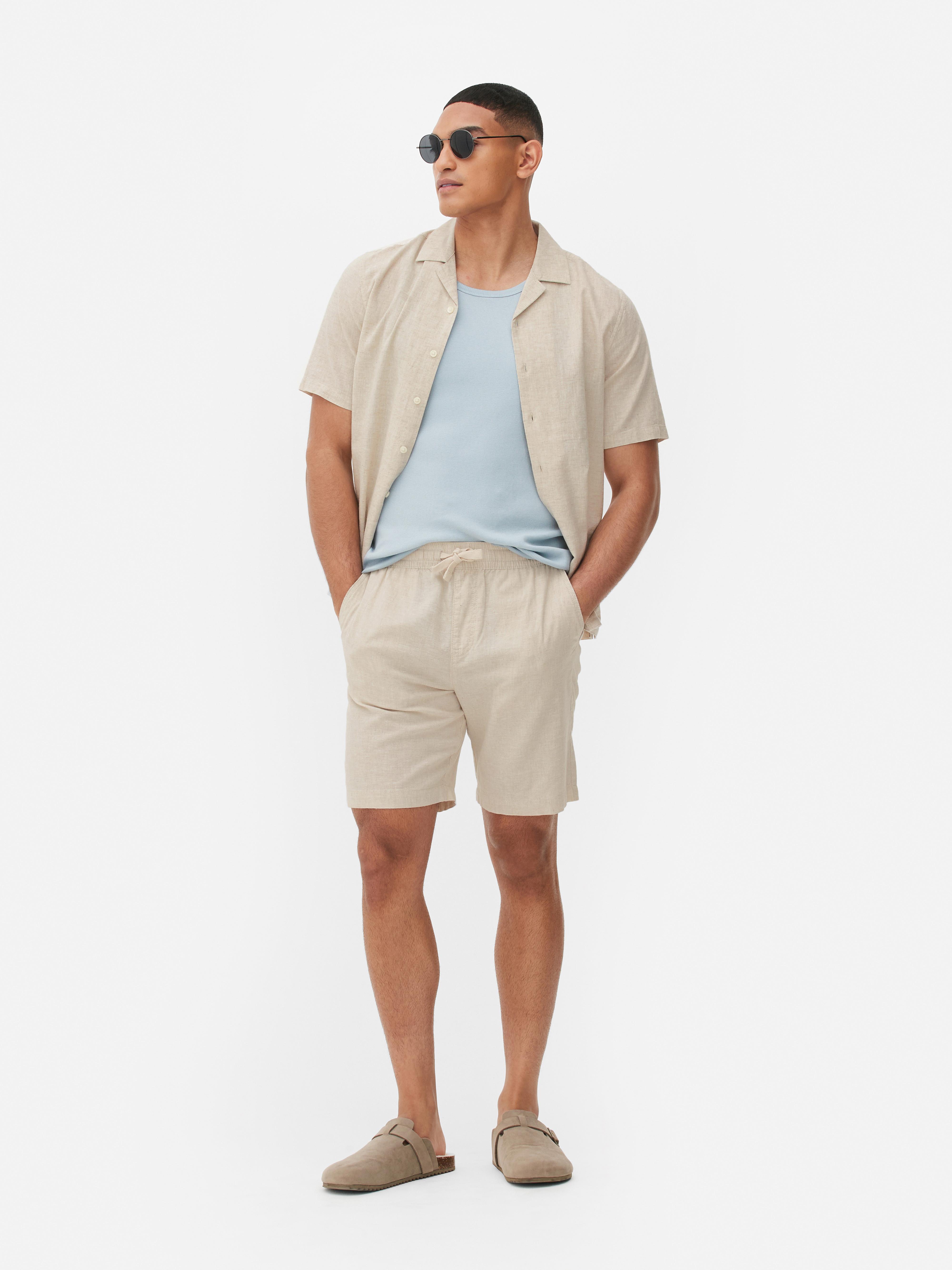 Men's Stone Linen Blend Drawstring Shorts Primark