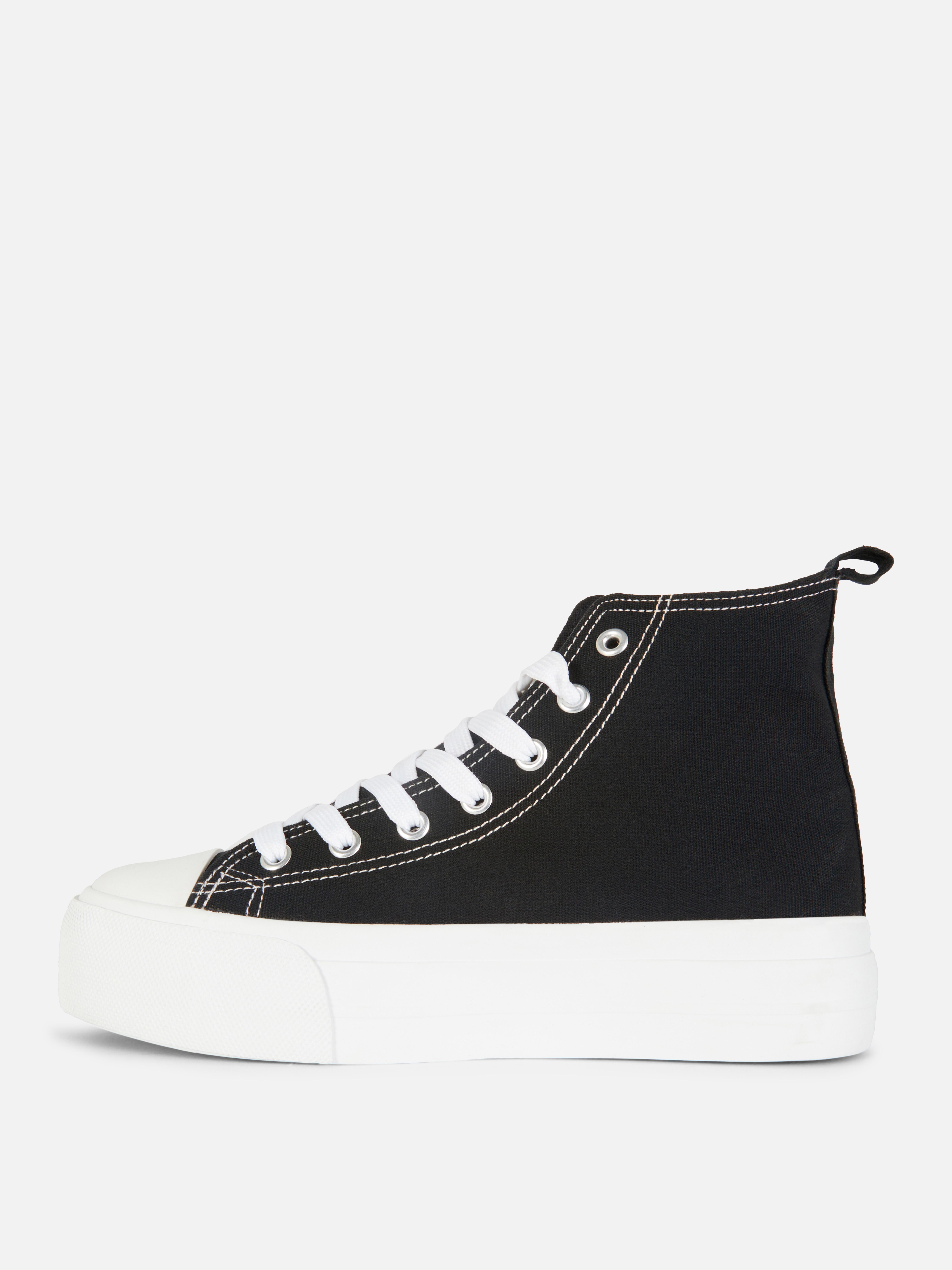 Women's Black Canvas Flatform High Tops Primark