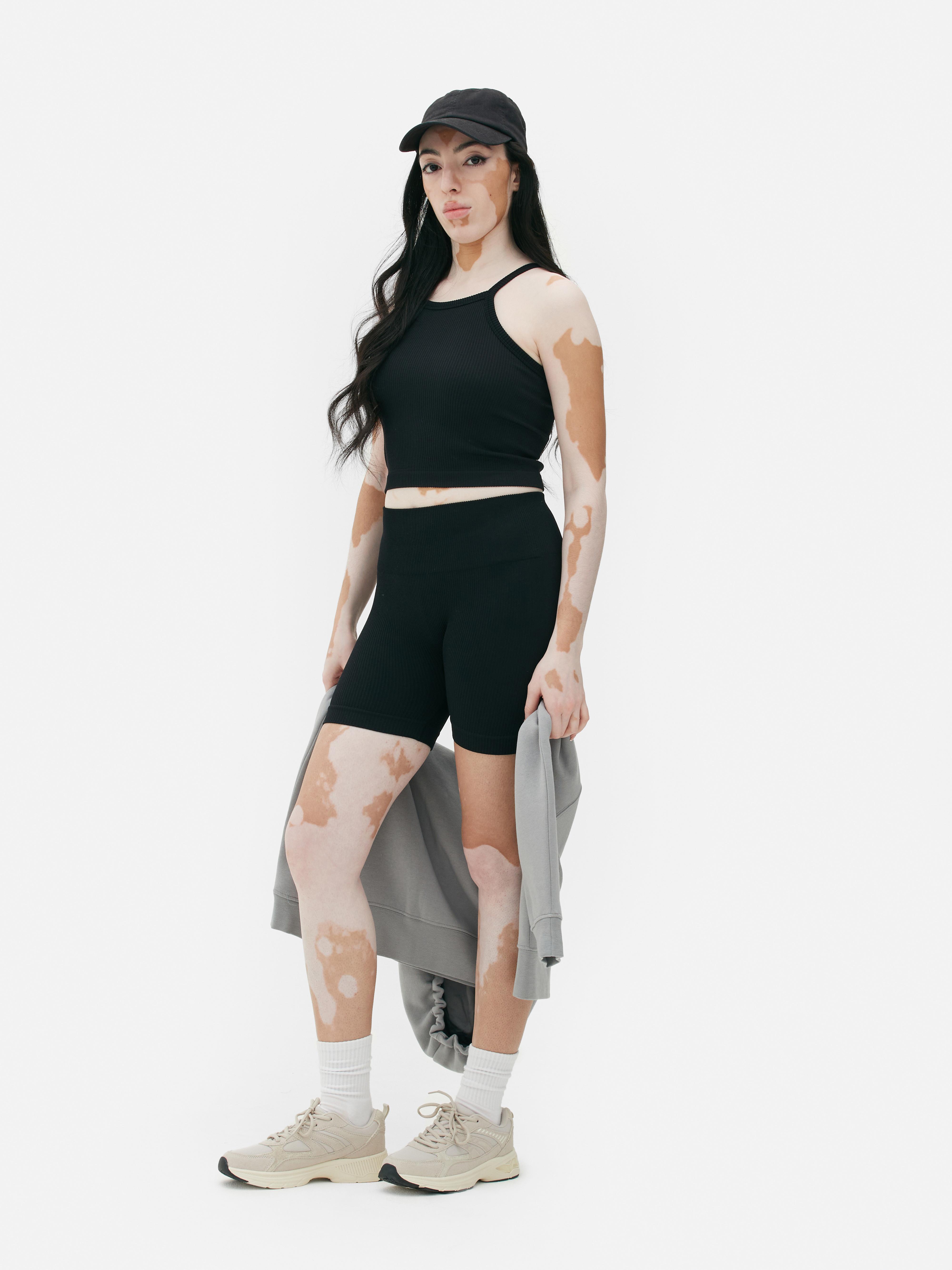 Womens Black Seamless Vest and Cycling Shorts Set Primark