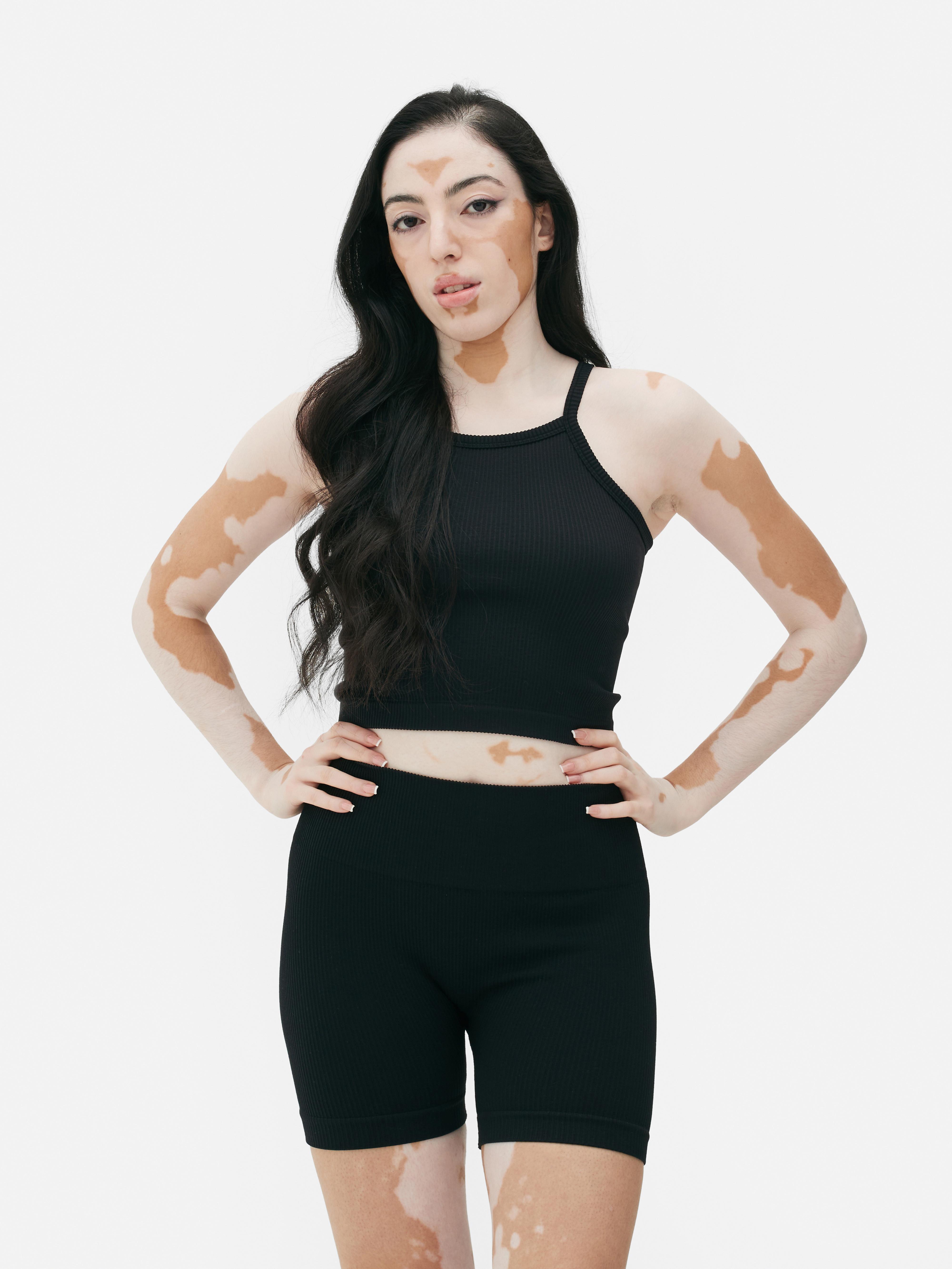 Womens Black Seamless Vest and Cycling Shorts Set Primark