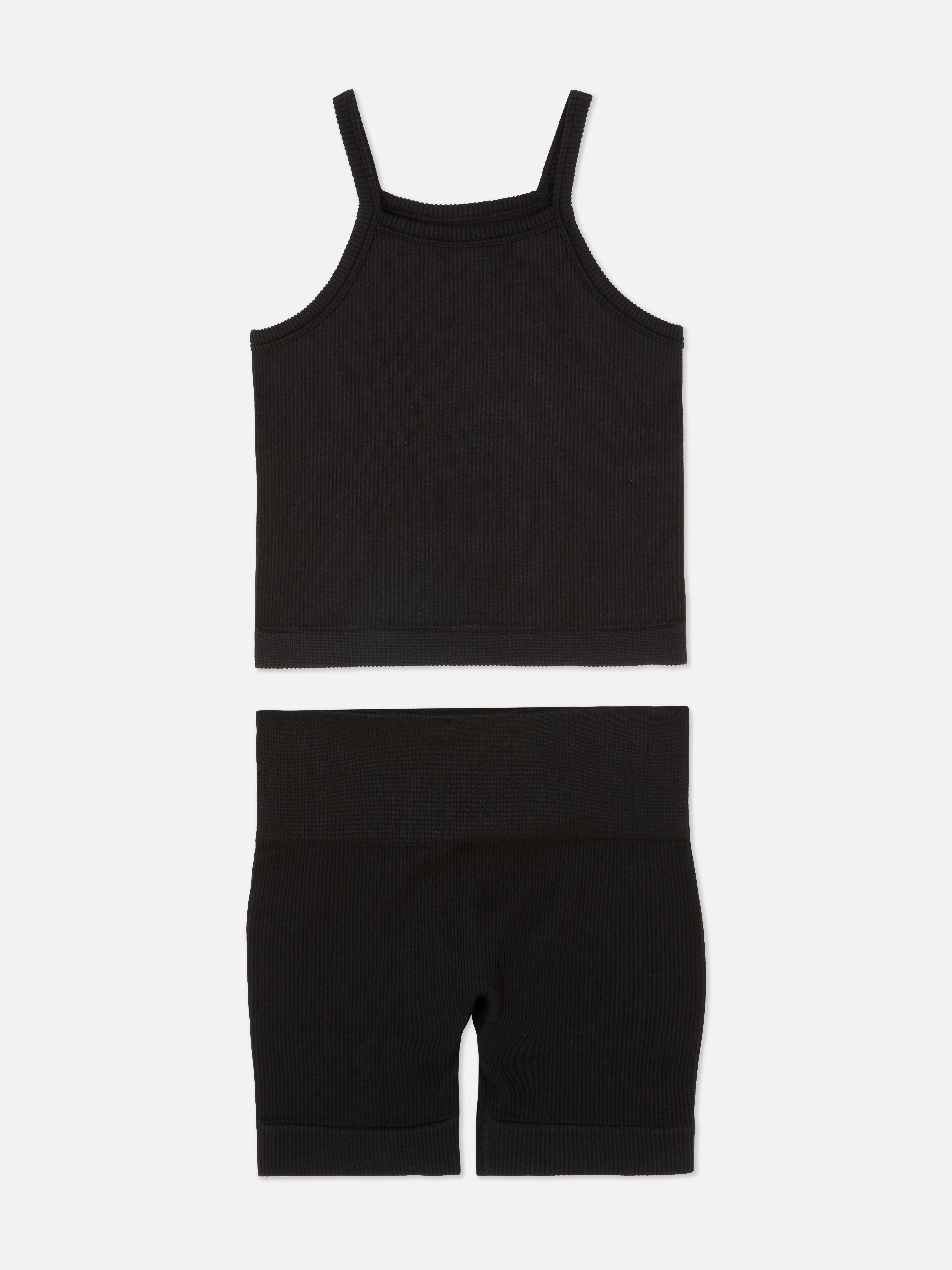 Womens Black Seamless Vest and Cycling Shorts Set Primark