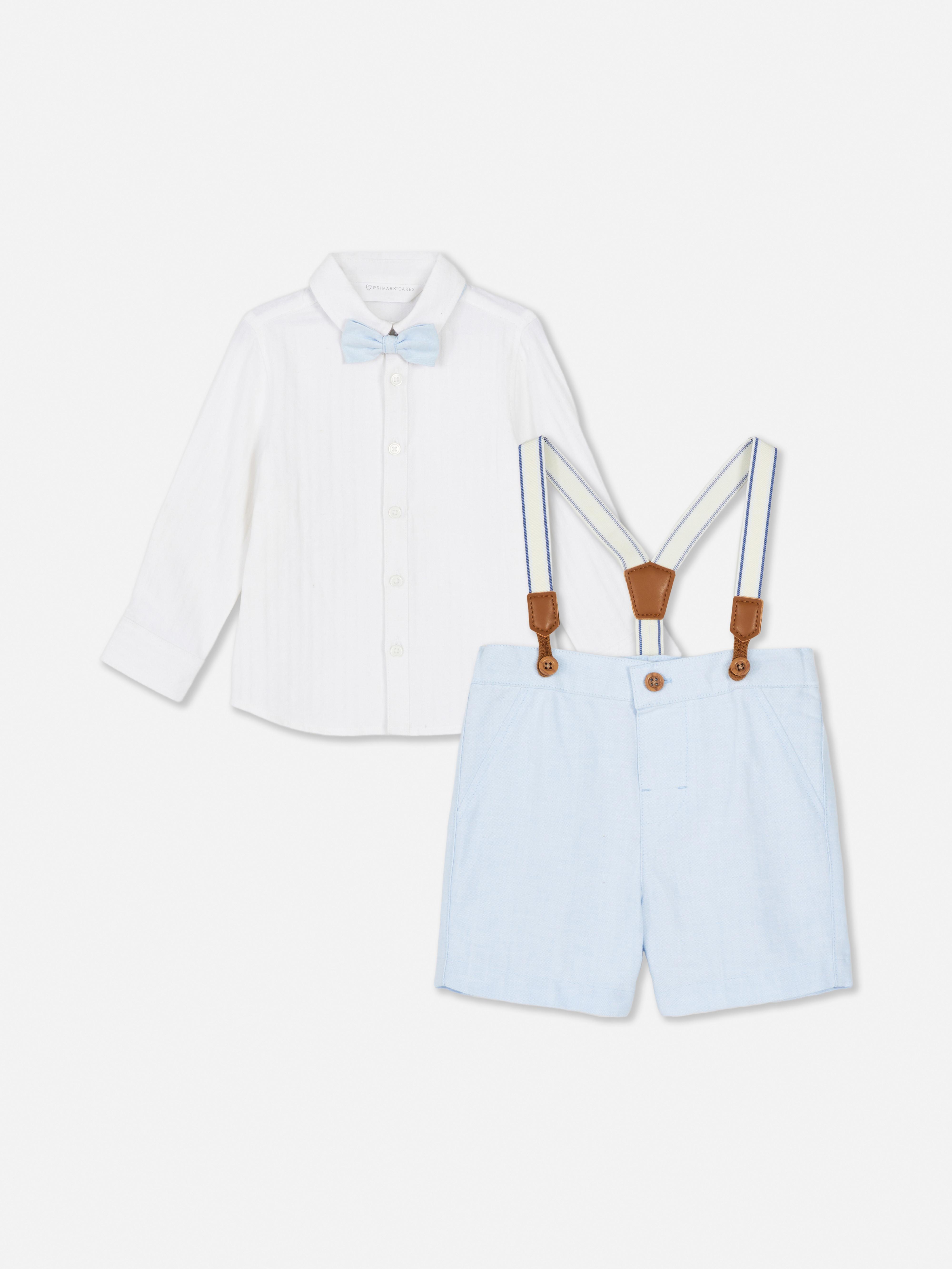 Baby Boys Light Blue Shirt and Shorts With Braces Set Primark