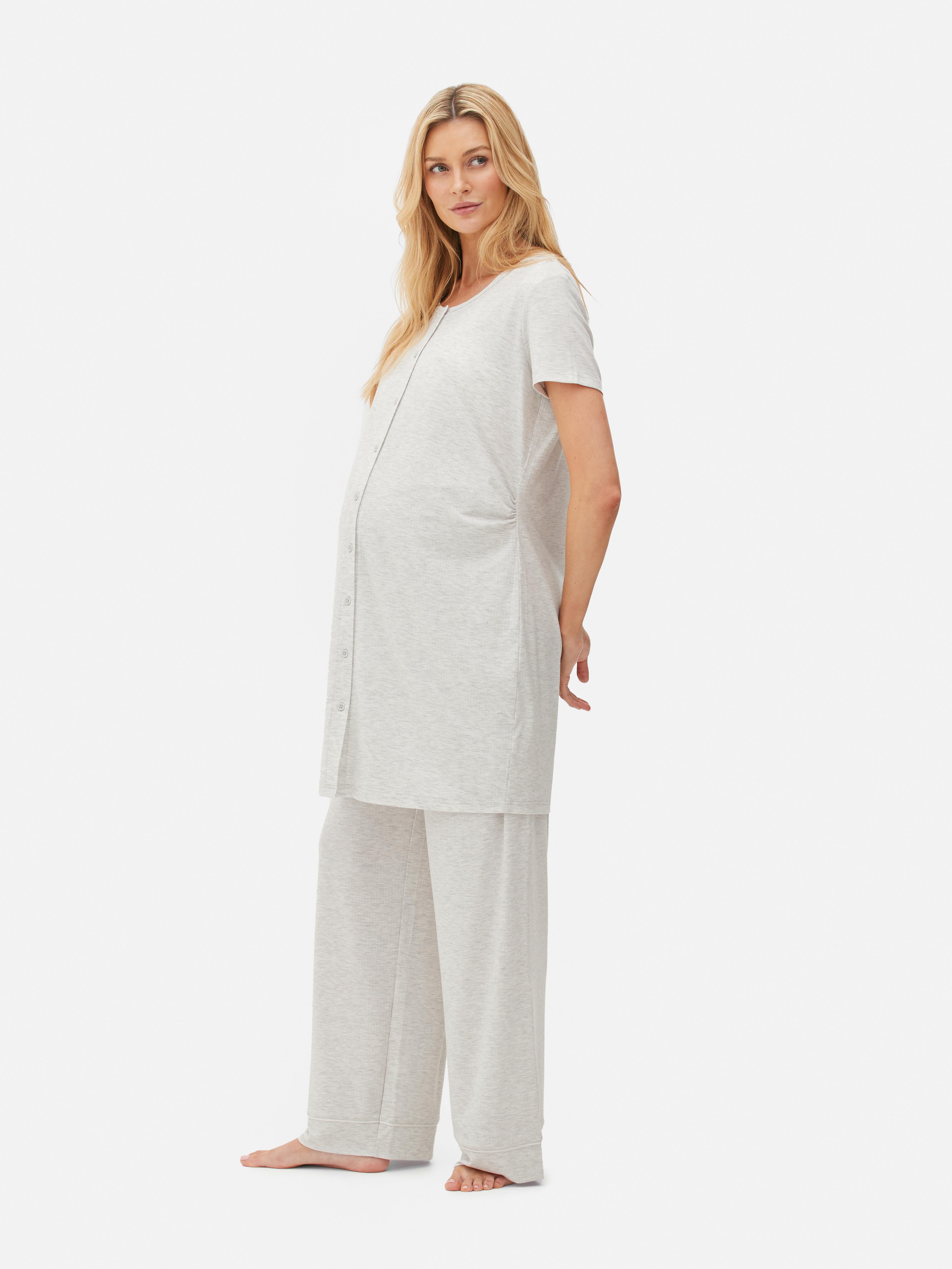 Grey Marl Ribbed Maternity & Nursing Top