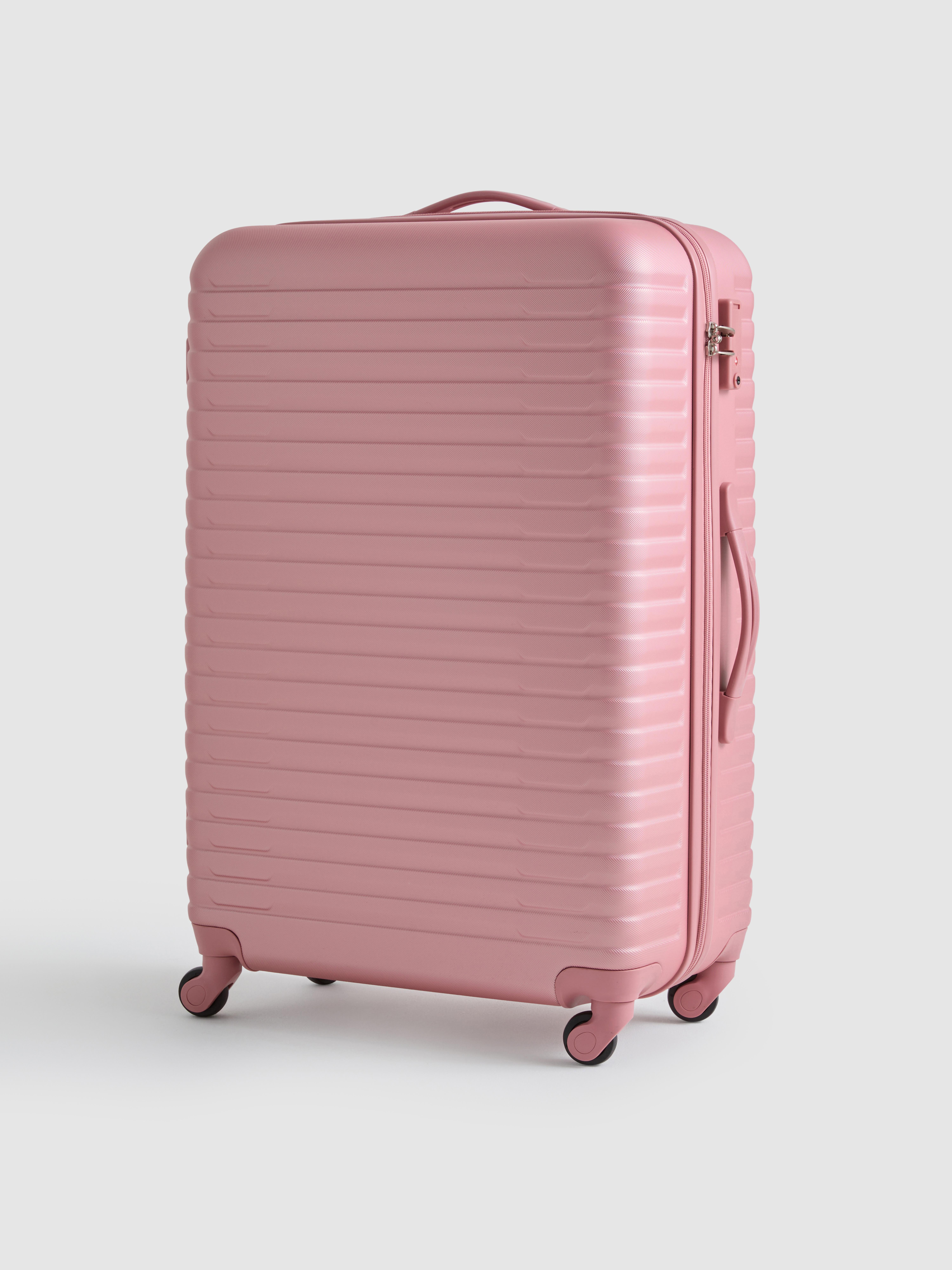 Mala viagem rígida quatro rodas canelada Rosa-claro