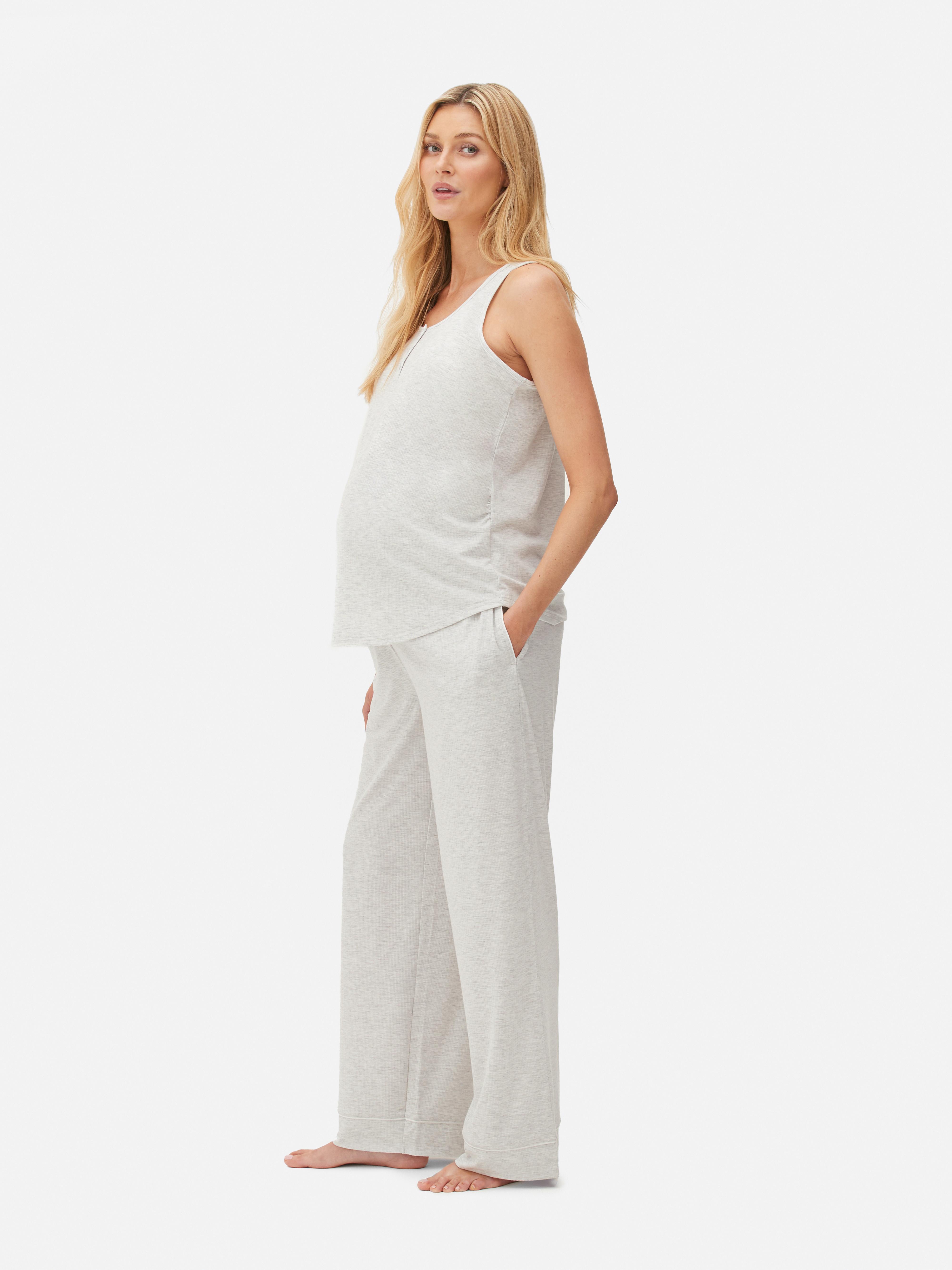 Womens Grey Marl Maternity Ribbed Pyjama Trousers