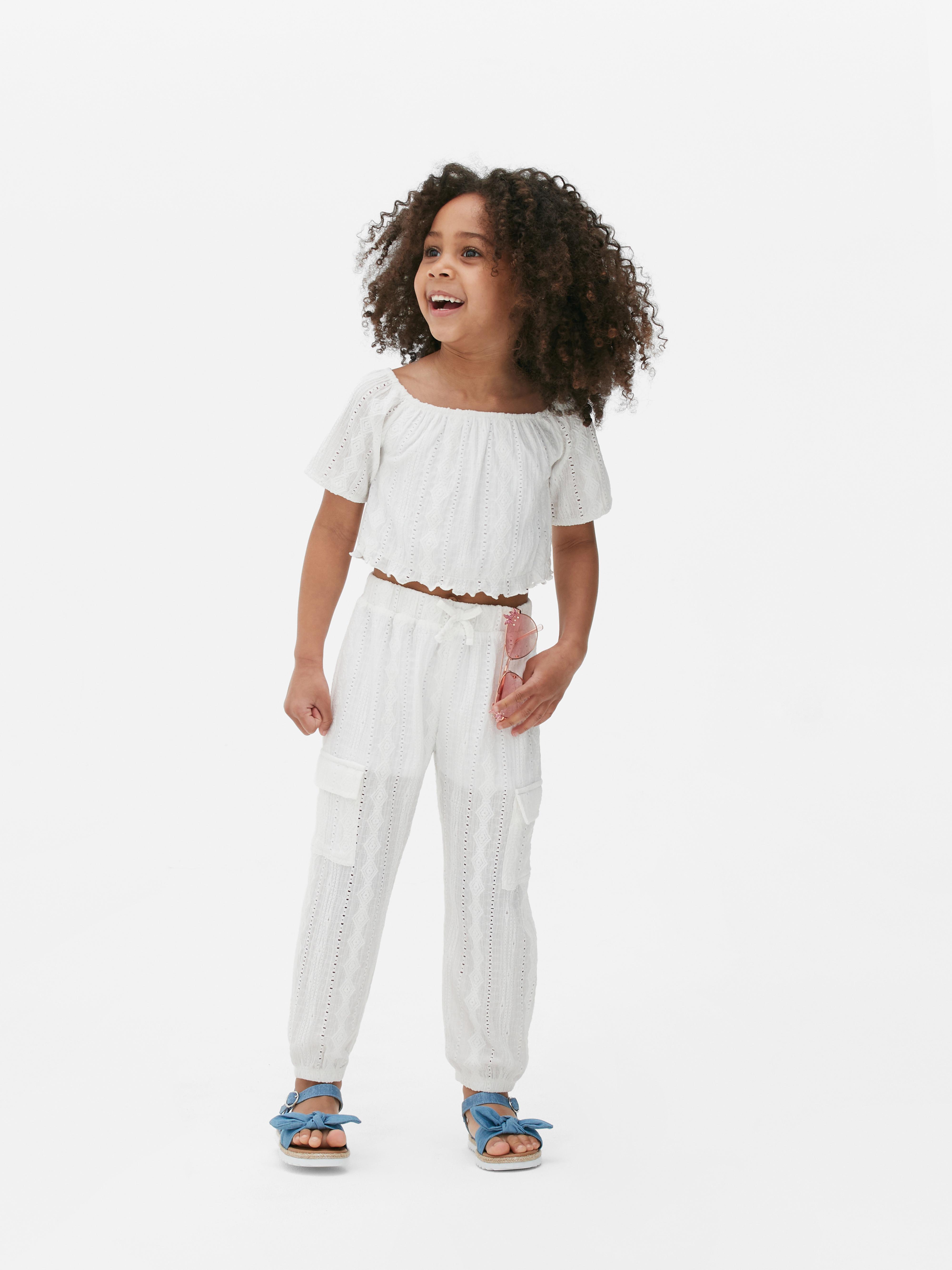 Girls White Broderie Anglaise Crinkle T-shirt | Primark