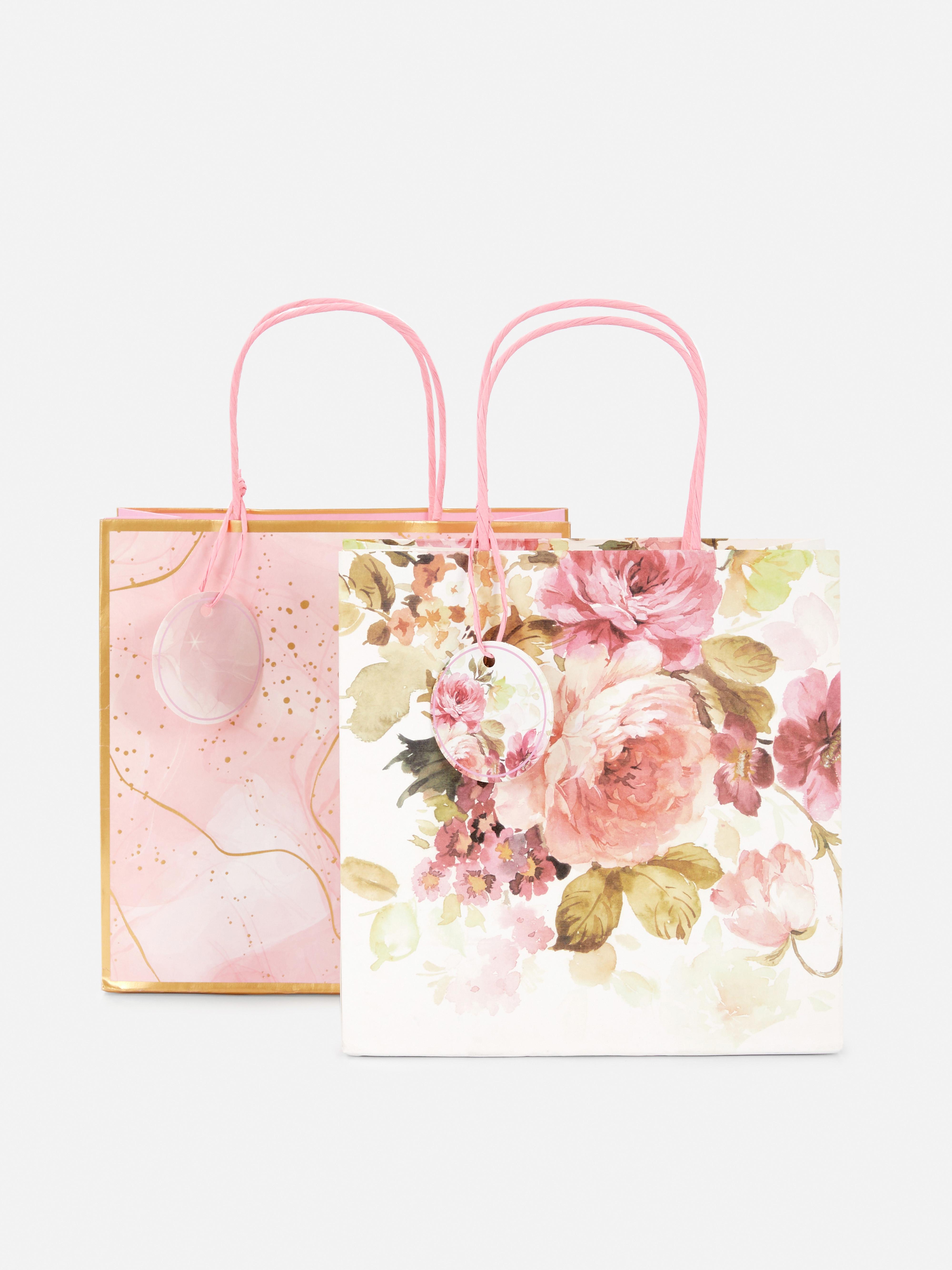 2pk Floral and Marbled Gift Bags