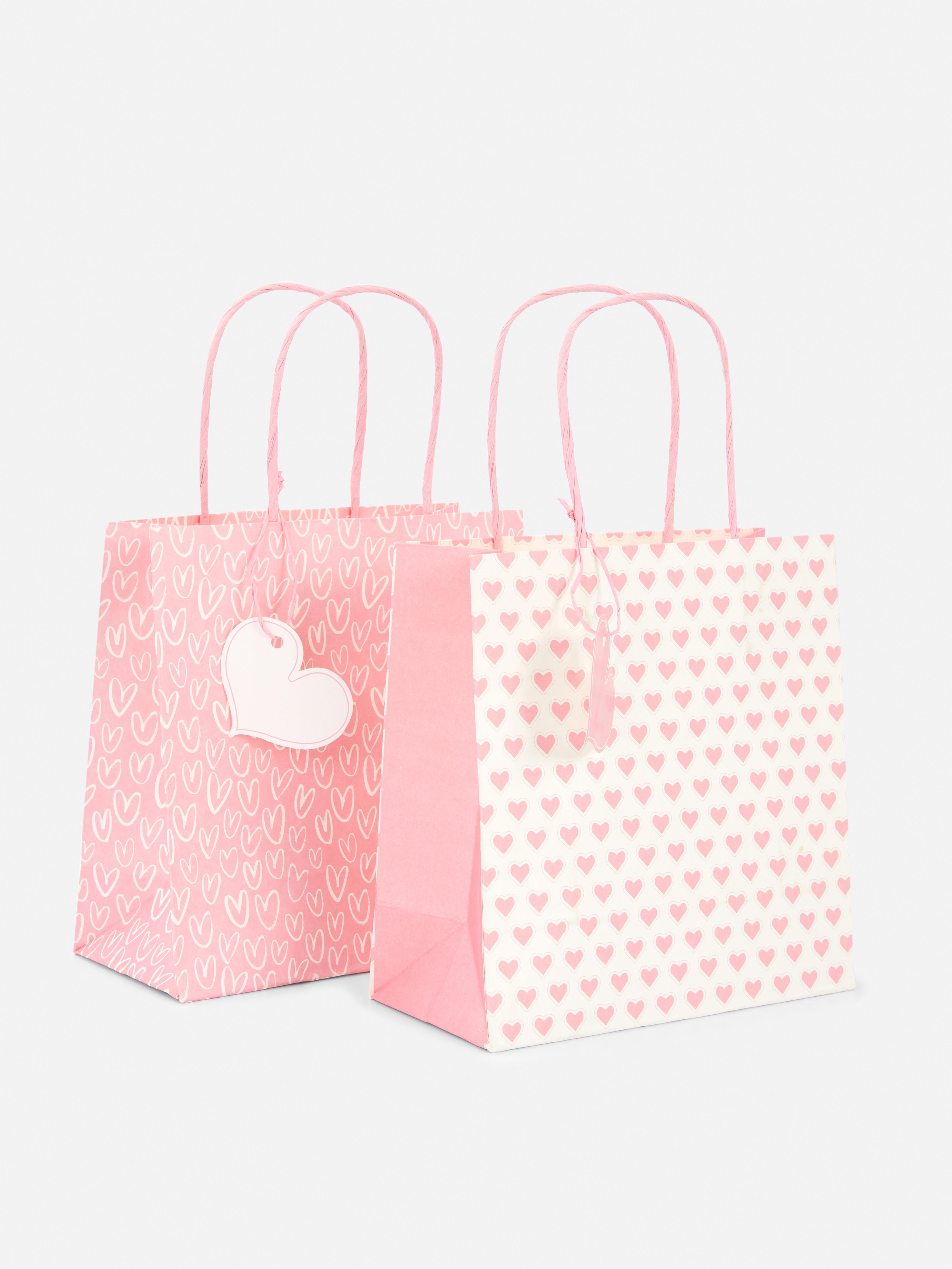 Pink 2pk Heart Print Gift Bags | Primark