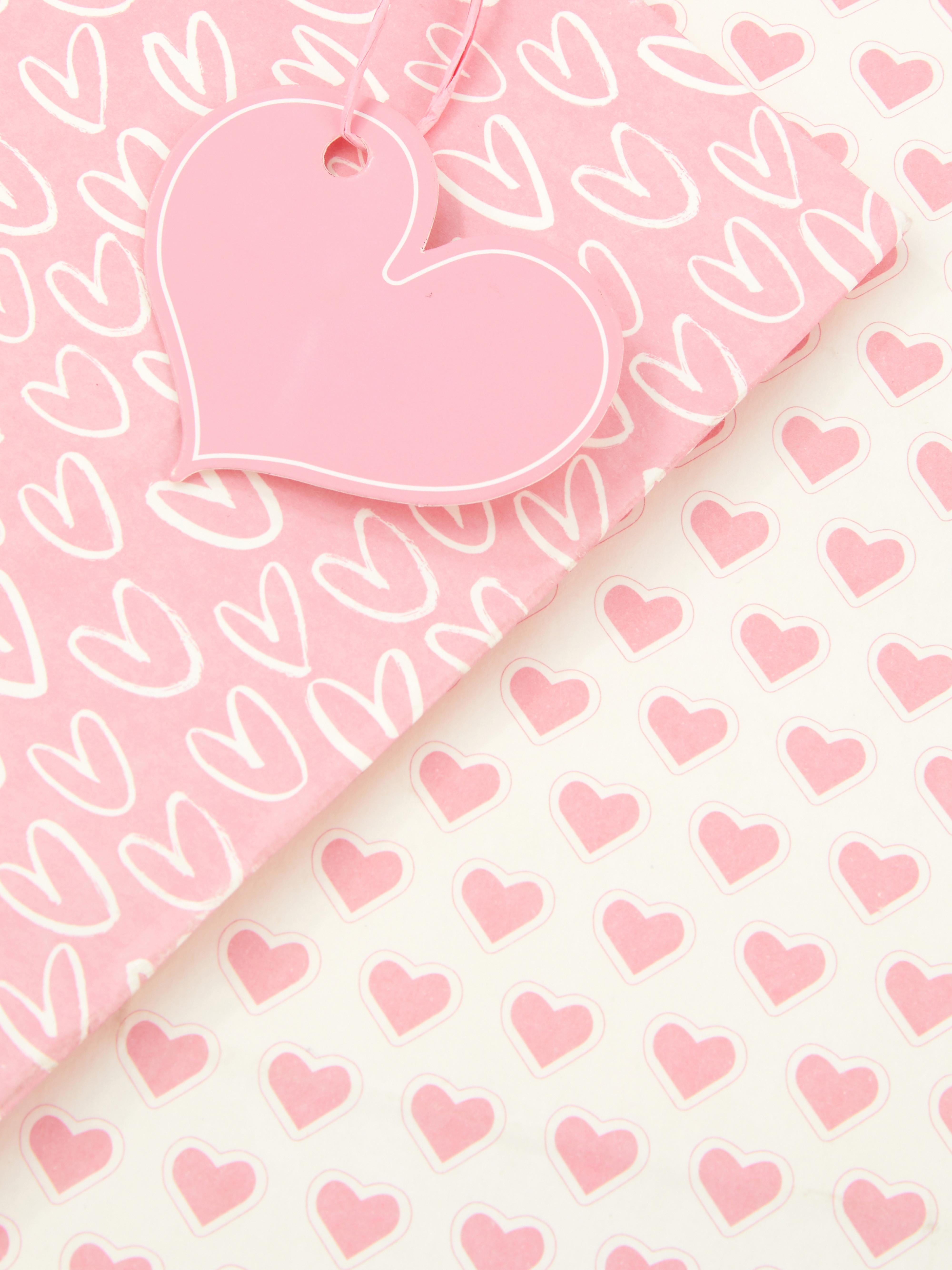 Pink 2pk Heart Print Gift Bags | Primark