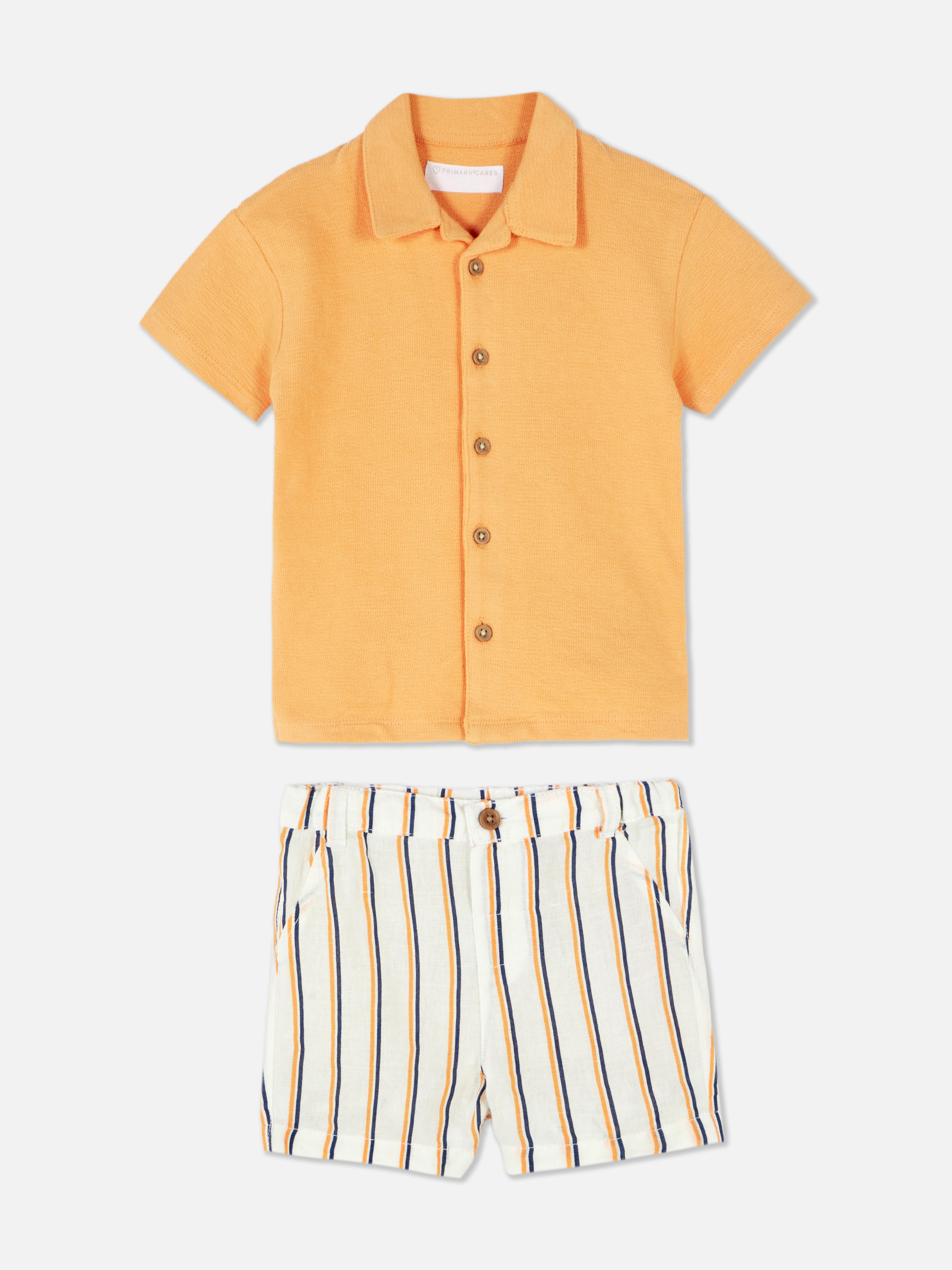 Button-Up Shirt and Stripe Shorts Set