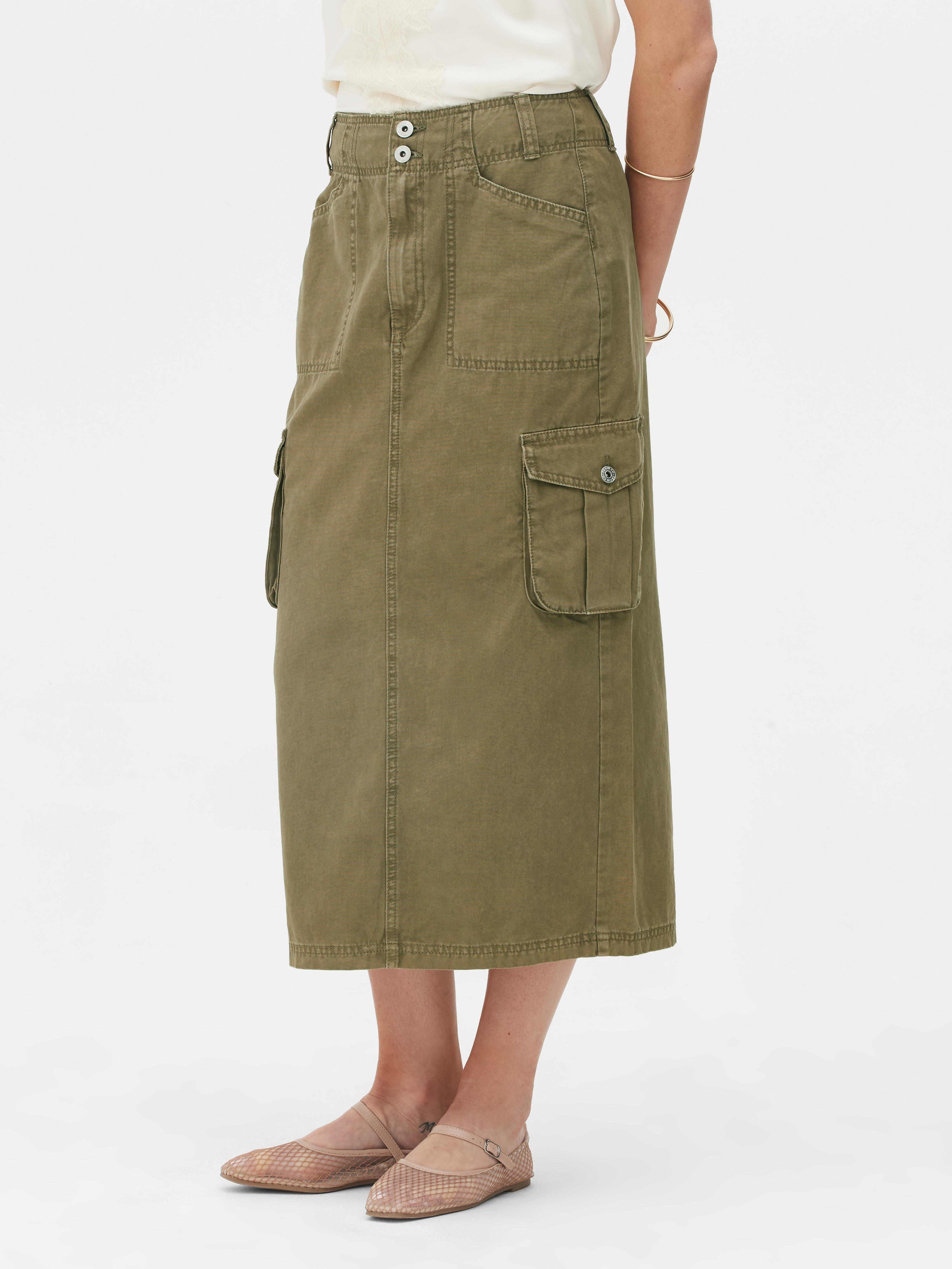 Womens Khaki Rita Ora Cargo Midi Skirt Primark