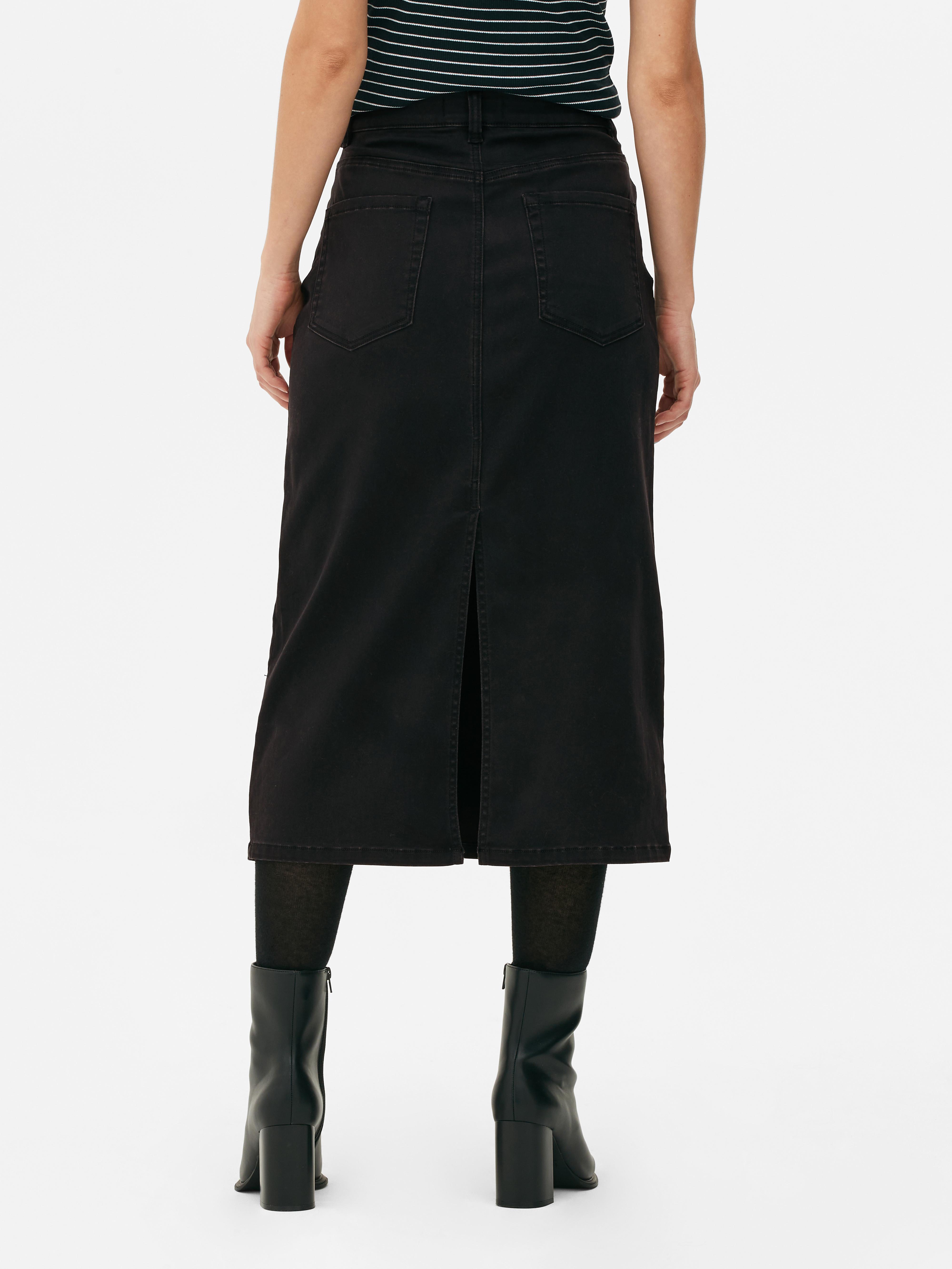 Women's Black Back Slit Denim Midi Skirt | Primark