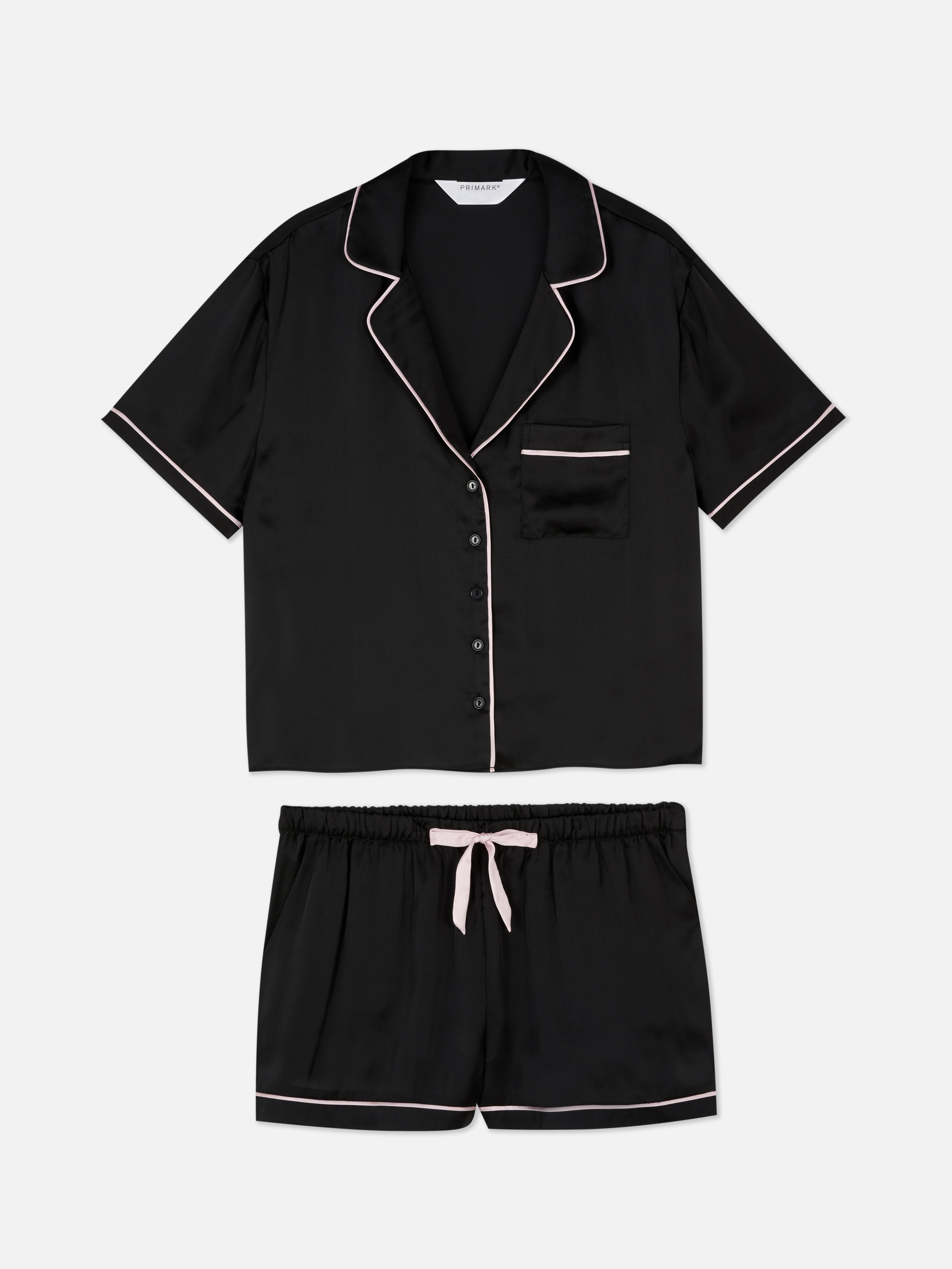 Women's Black Satin Pajama Top and Shorts Set | Primark