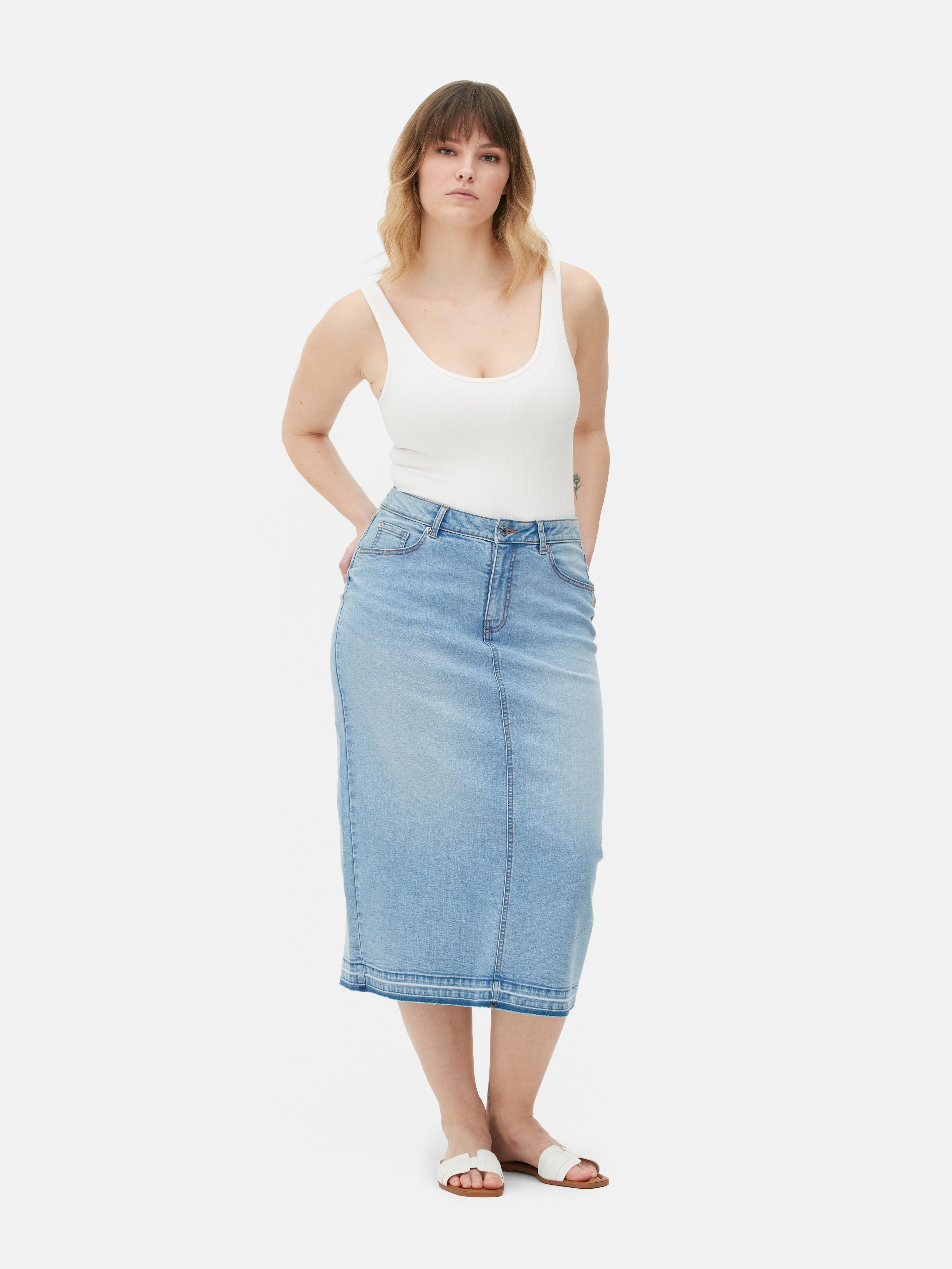 Women's Light Blue Stretch Denim Midi Skirt | Primark