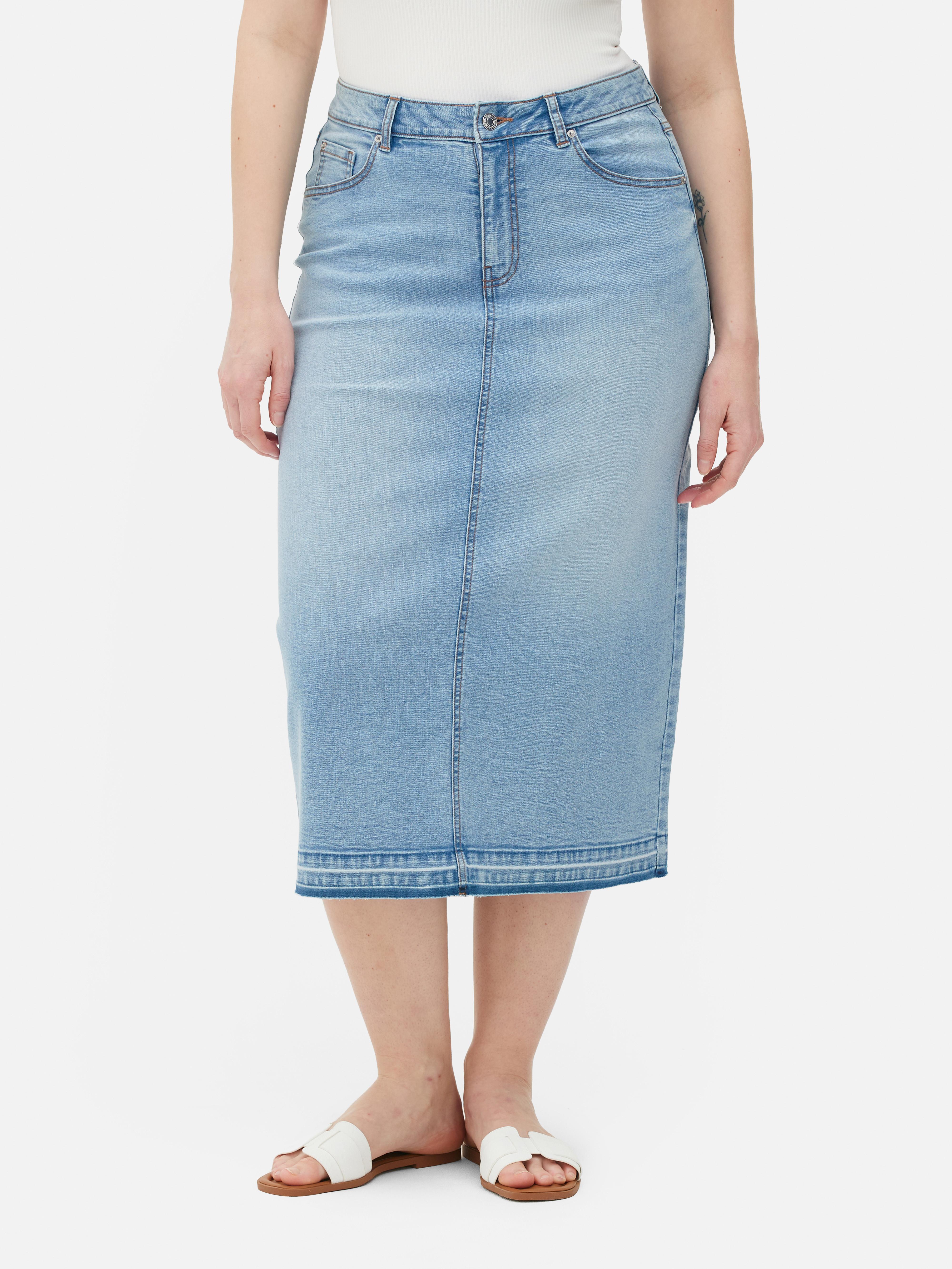 Women's Light Blue Stretch Denim Midi Skirt | Primark