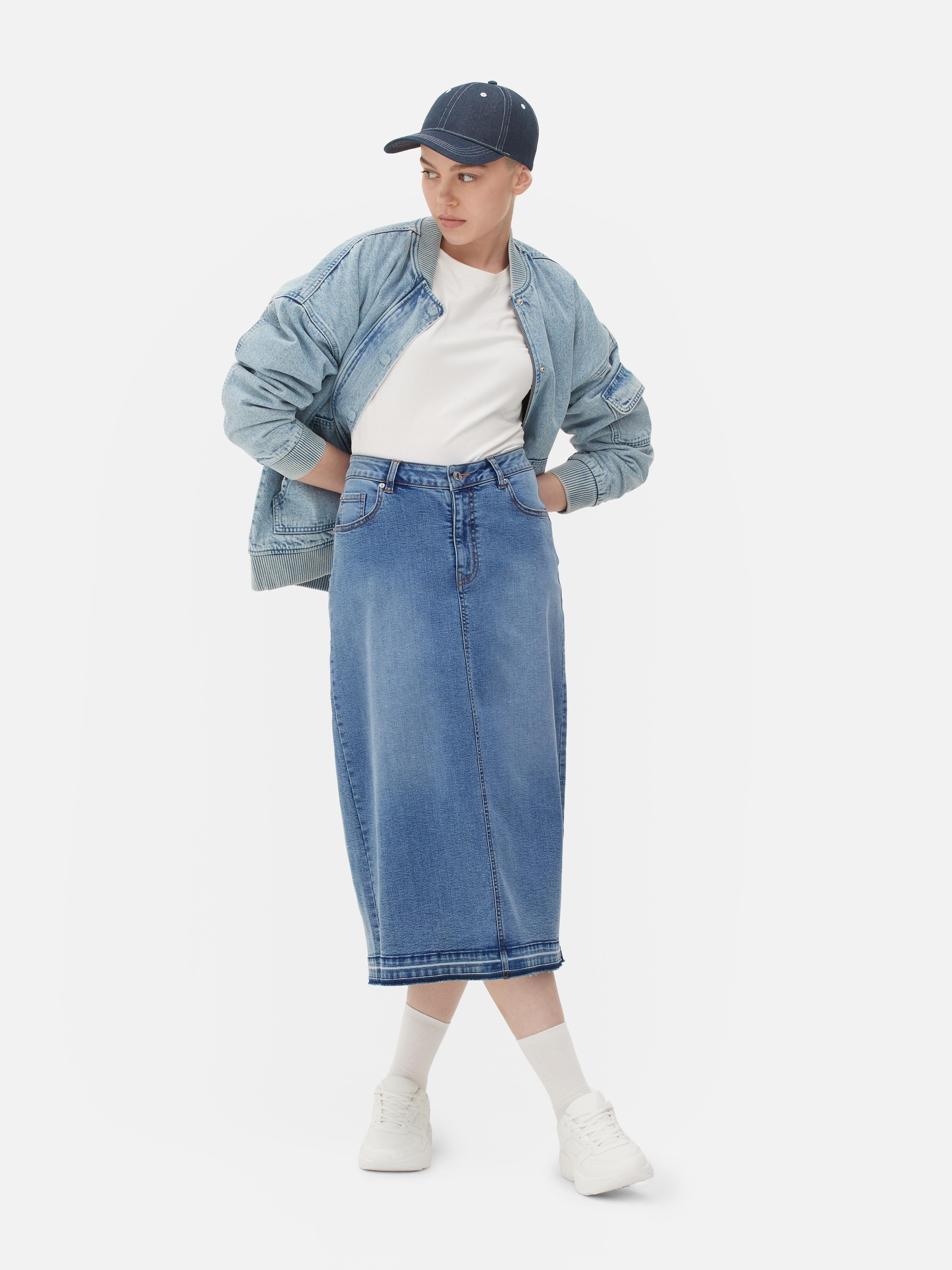 Women s Mid Blue Stretch Denim Midi Skirt Penneys