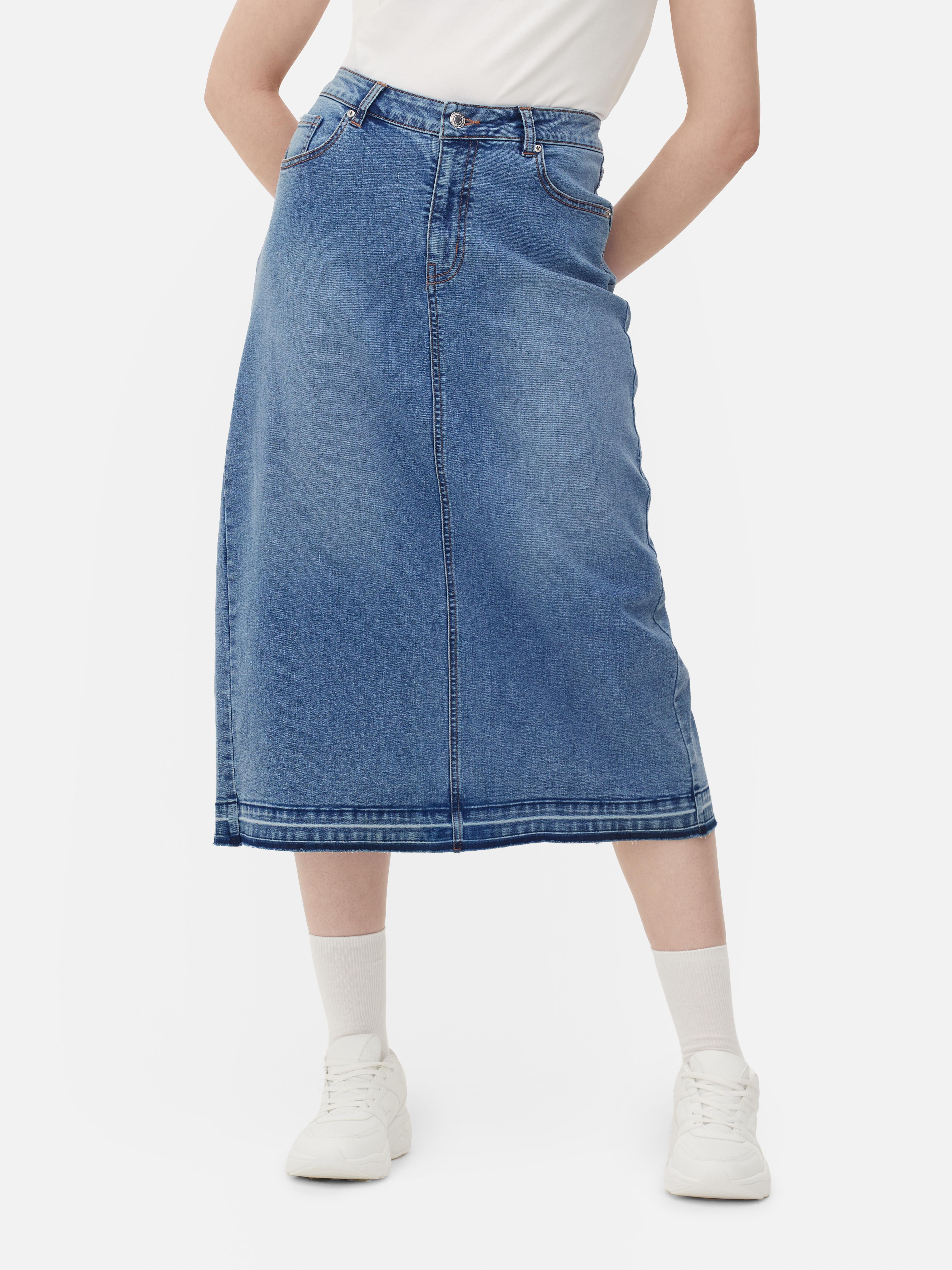 Womens Mid Blue Stretch Denim Midi Skirt | Primark