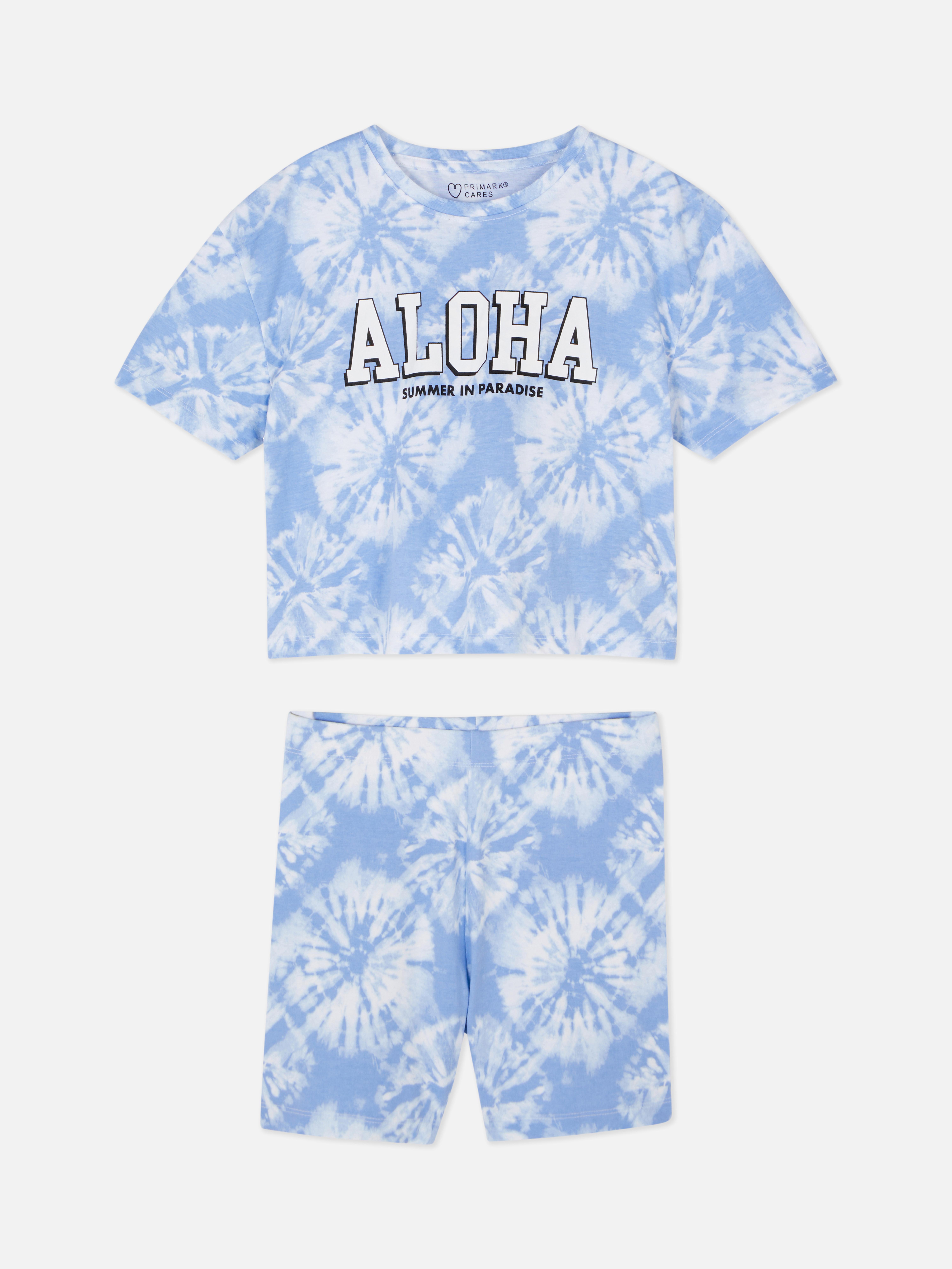 „Aloha“ Set aus T-Shirt und Shorts in Batikoptik