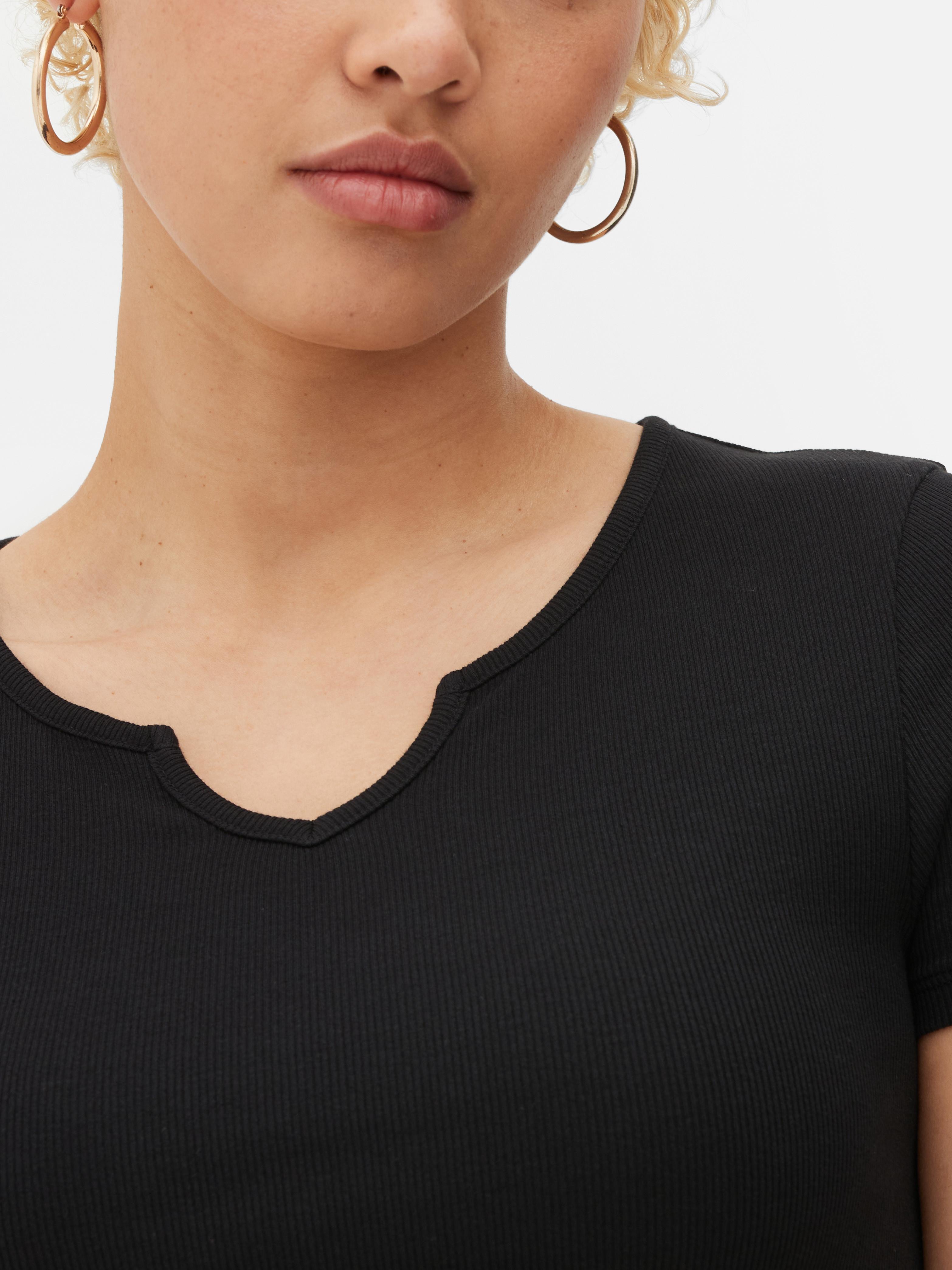 Buy Primark women textured short sleeve scoop neck thermal black Online